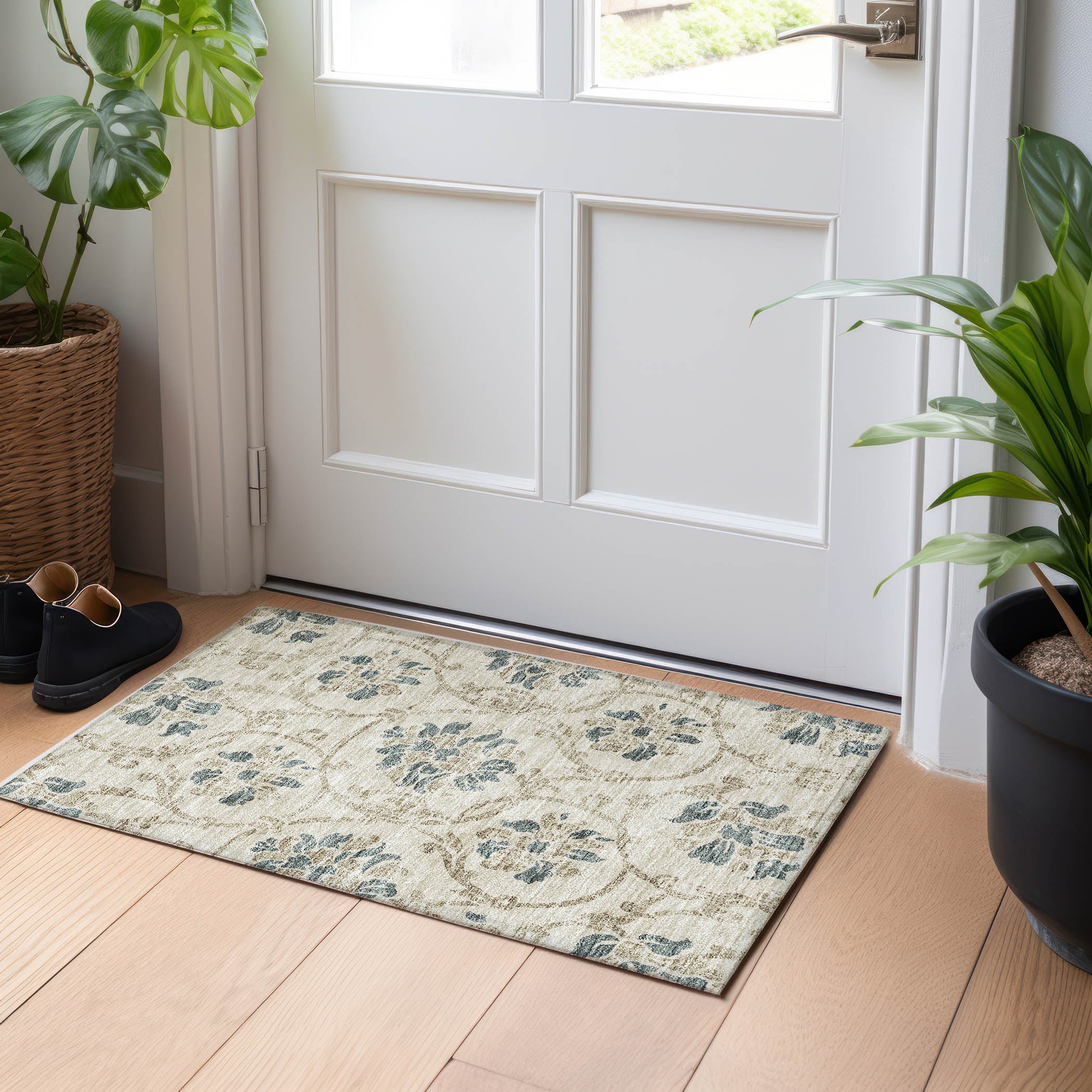 Kathmandu Machine Washable Traditional Beige Brown Rug 1'8" x 2'6" #shape_Rectangle