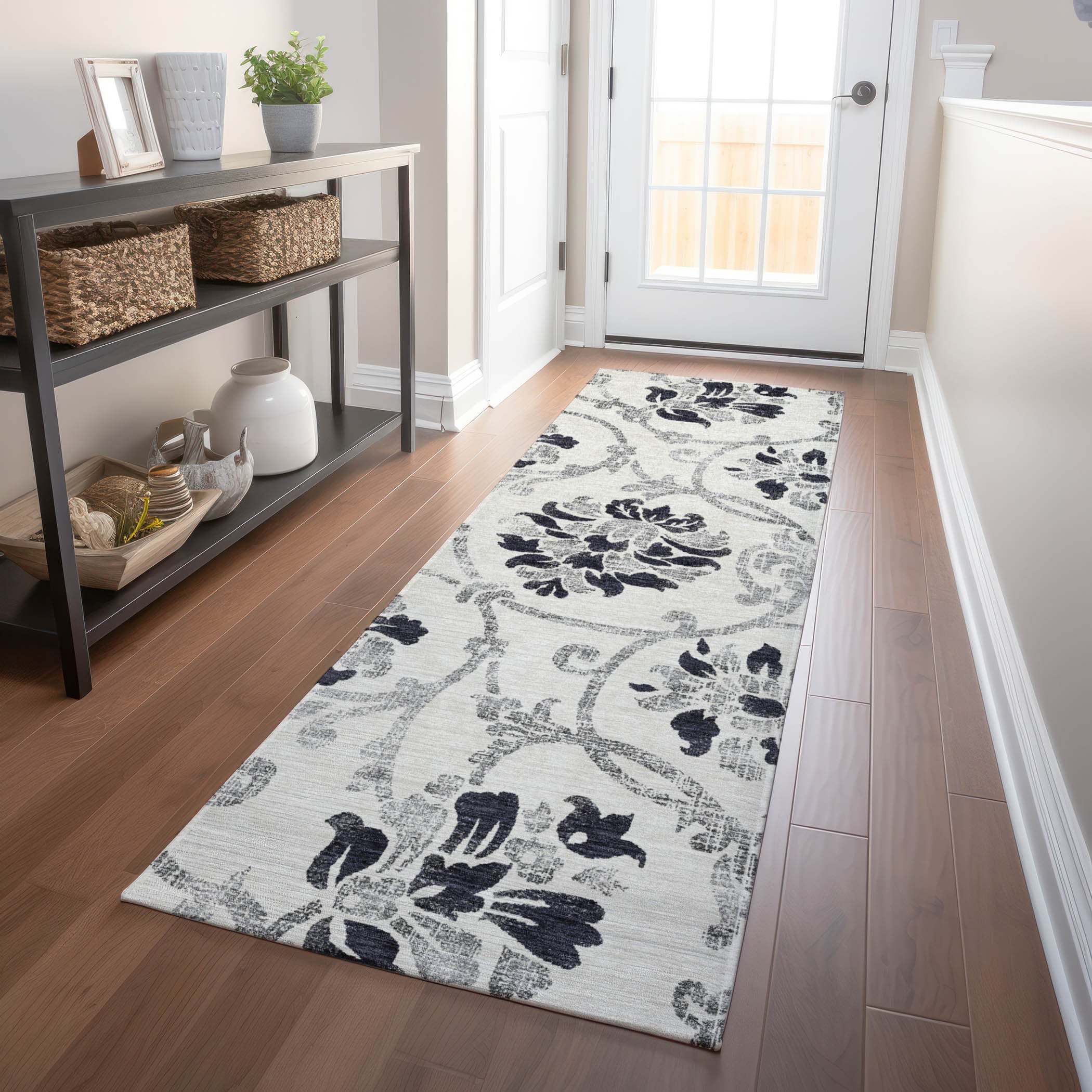 Kathmandu Machine Washable Traditional Black Rug 2'3" x 7'6" #shape_Runner