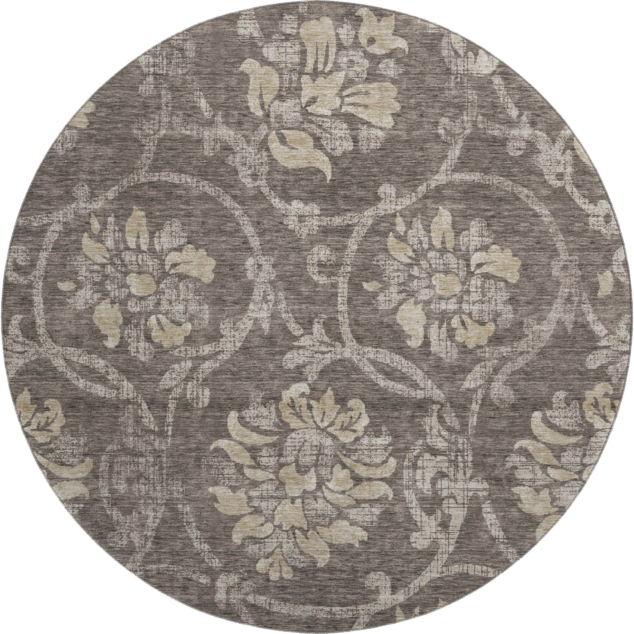 Kathmandu Machine Washable Traditional Brown Rug 8' x 8' #shape_Round