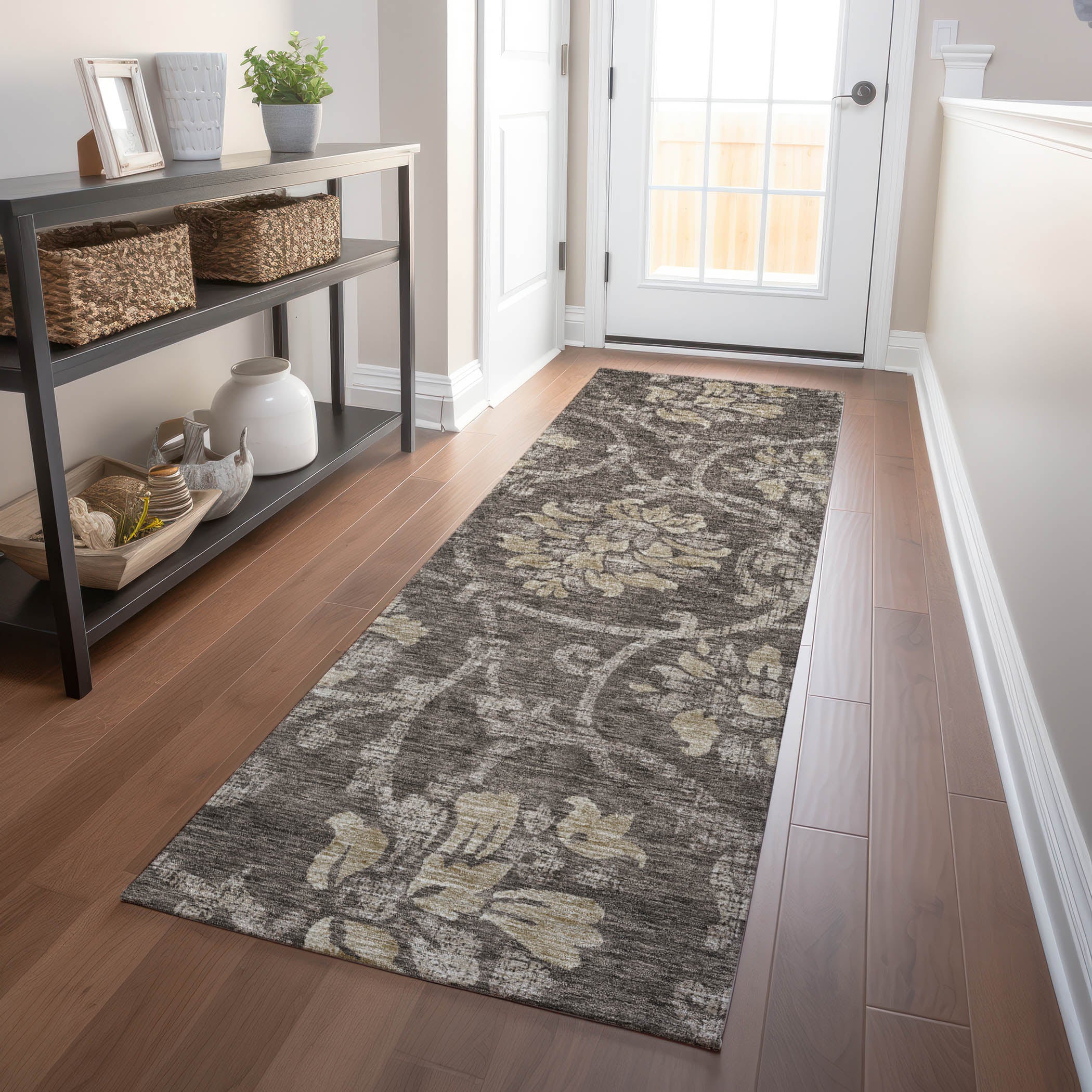 Kathmandu Machine Washable Traditional Brown Rug 2'3" x 7'6" #shape_Runner
