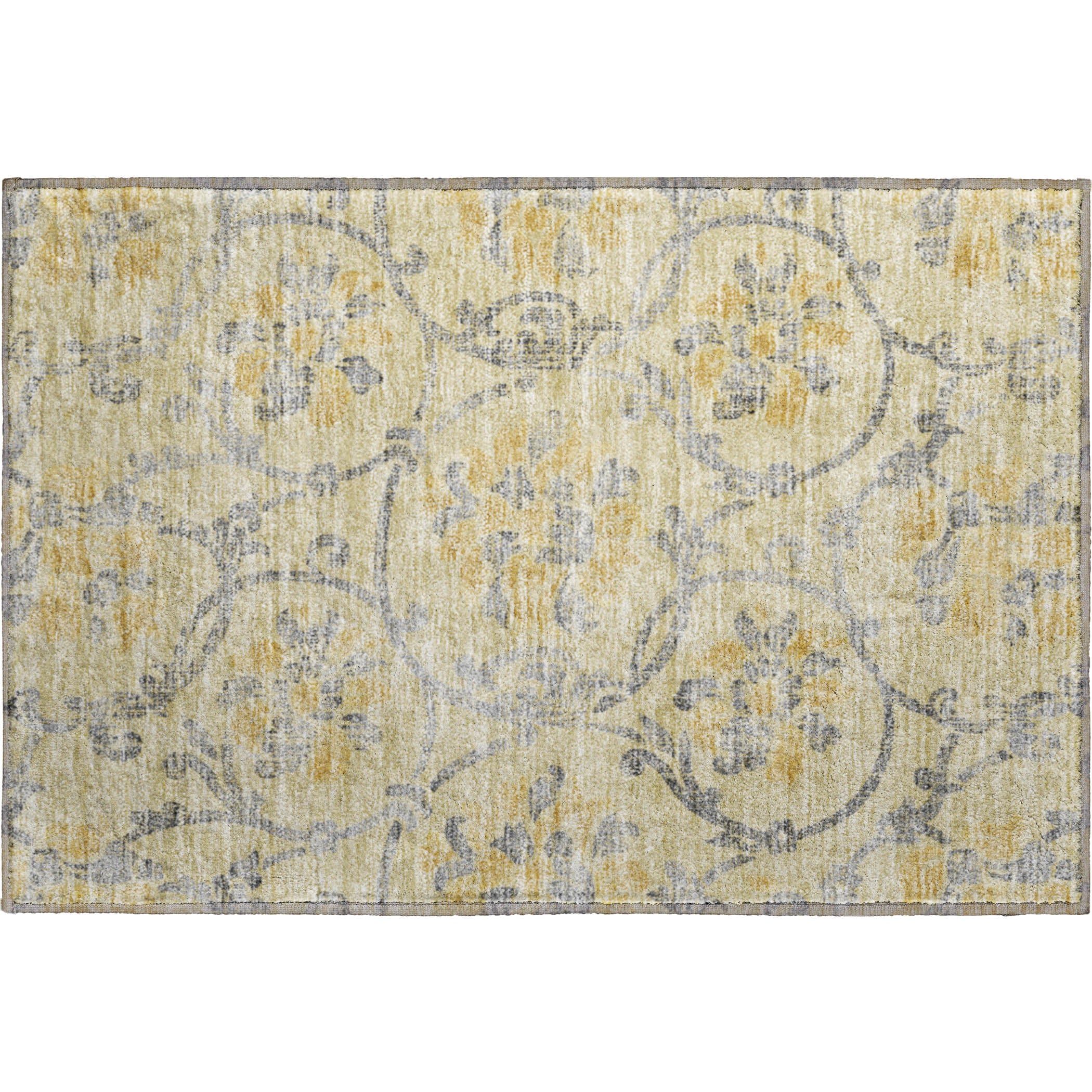 Kathmandu Machine Washable Traditional Gold Rug 1'8" x 2'6" #shape_Rectangle