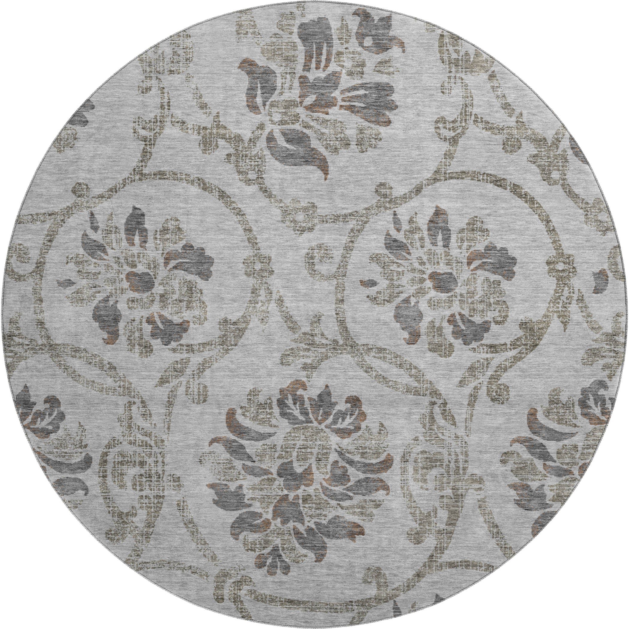 Kathmandu Machine Washable Traditional Gray Rug 8' x 8' #shape_Round