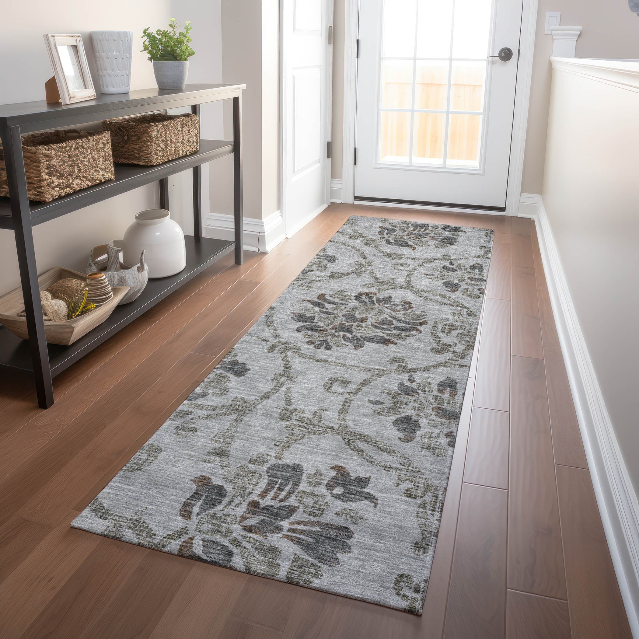 Kathmandu Machine Washable Traditional Gray Rug 2'3" x 7'6" #shape_Runner