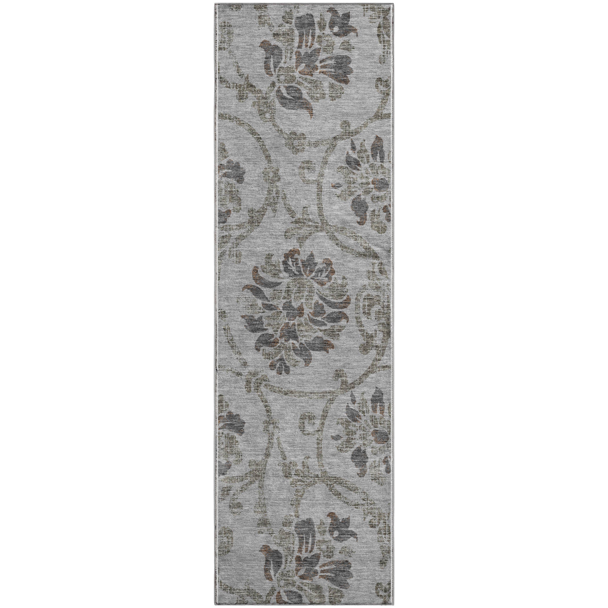 Kathmandu Machine Washable Traditional Gray Rug 2'3" x 7'6" #shape_Runner