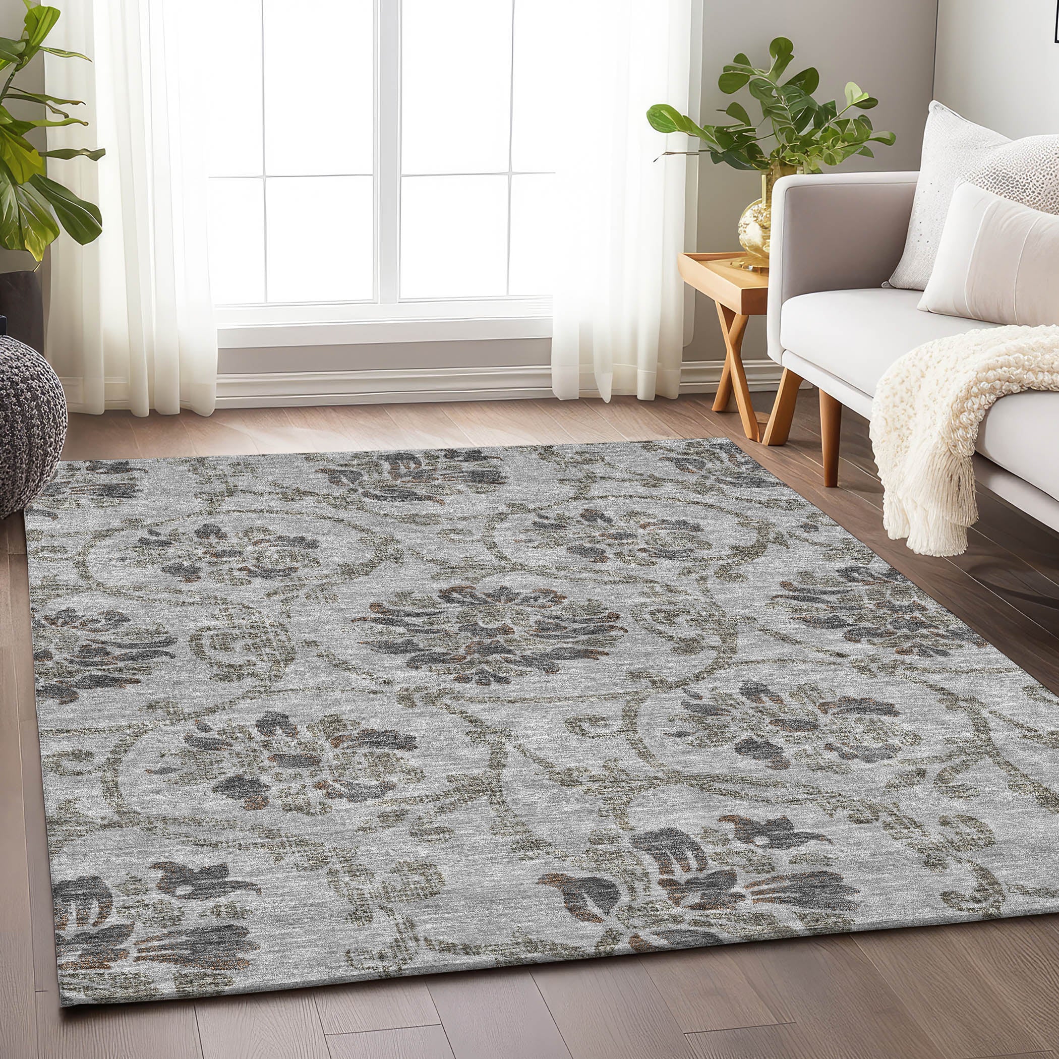 Kathmandu Machine Washable Traditional Gray Rug 2'6" x 3'10" #shape_Rectangle