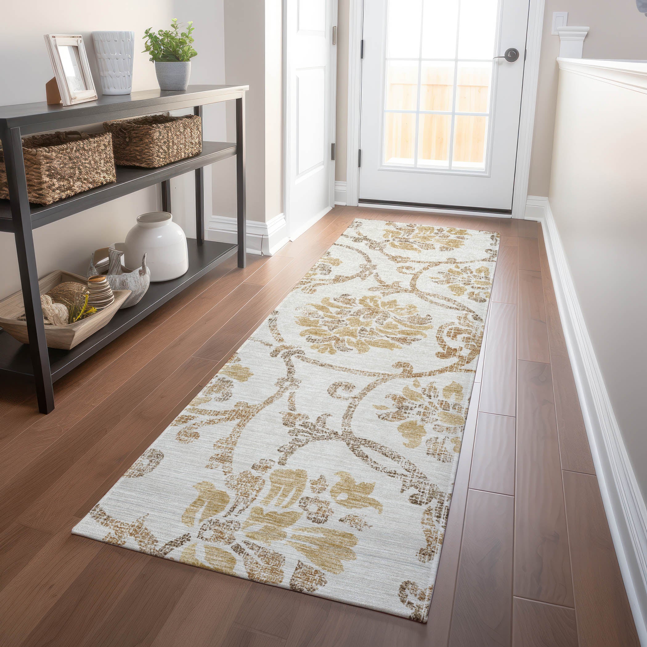 Kathmandu Machine Washable Traditional Ivory Rug 2'3" x 7'6" #shape_Runner