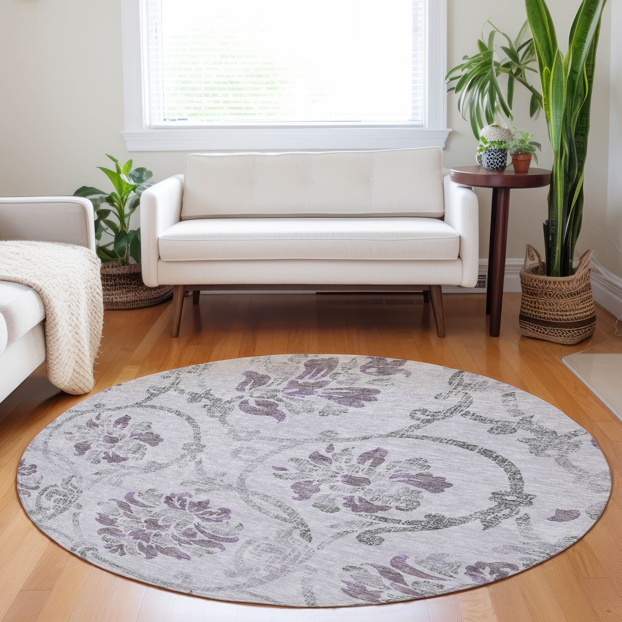 Kathmandu Machine Washable Traditional Lavender Purple Rug 8' x 8' #shape_Round