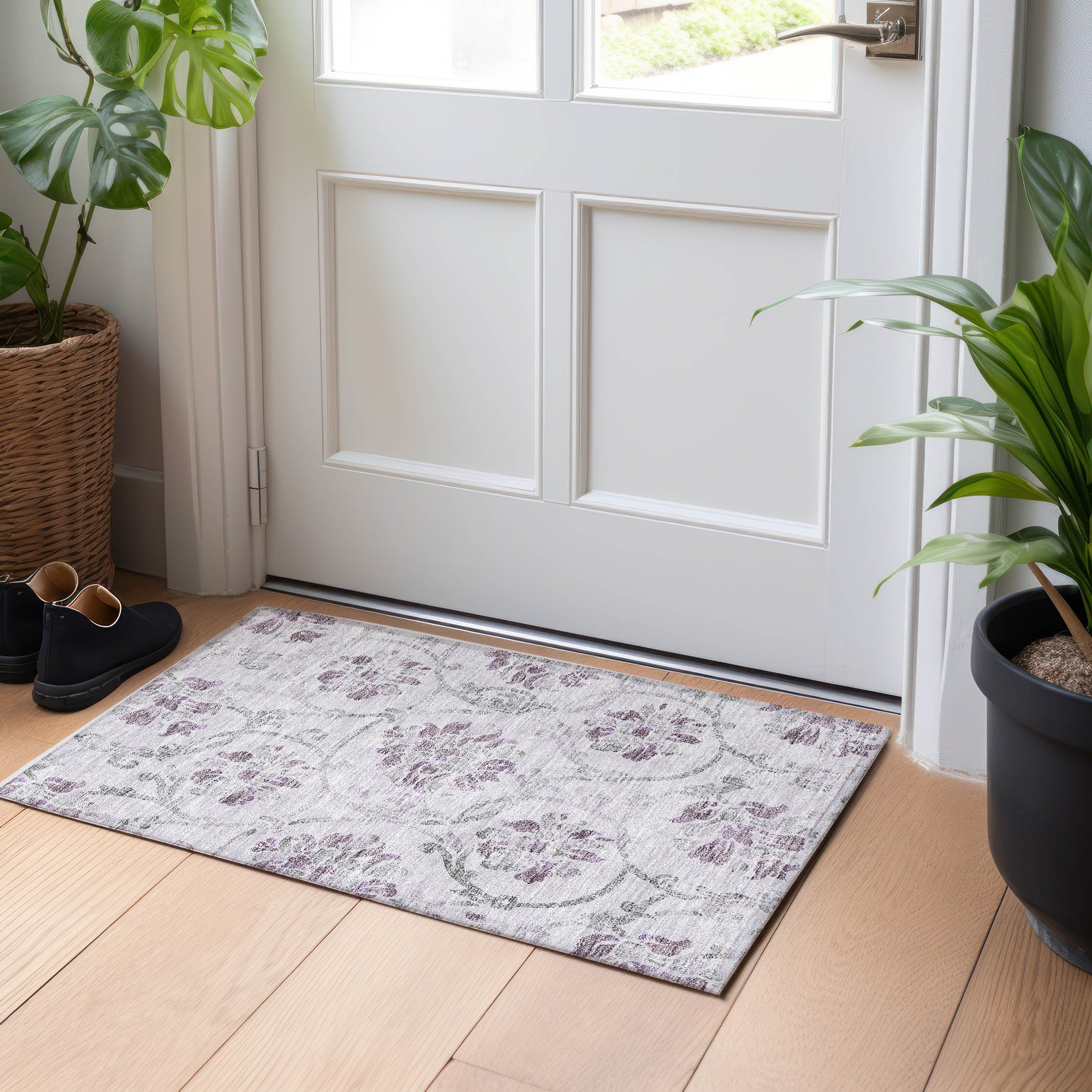 Kathmandu Machine Washable Traditional Lavender Purple Rug 1'8" x 2'6" #shape_Rectangle