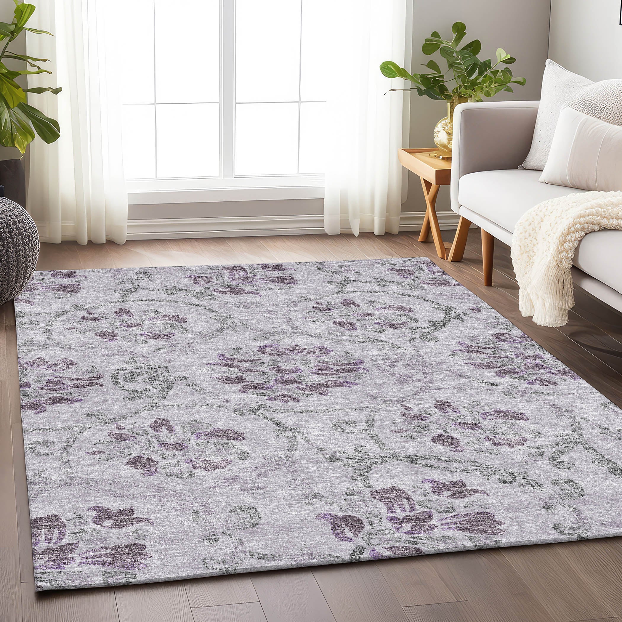 Kathmandu Machine Washable Traditional Lavender Purple Rug 2'6" x 3'10" #shape_Rectangle