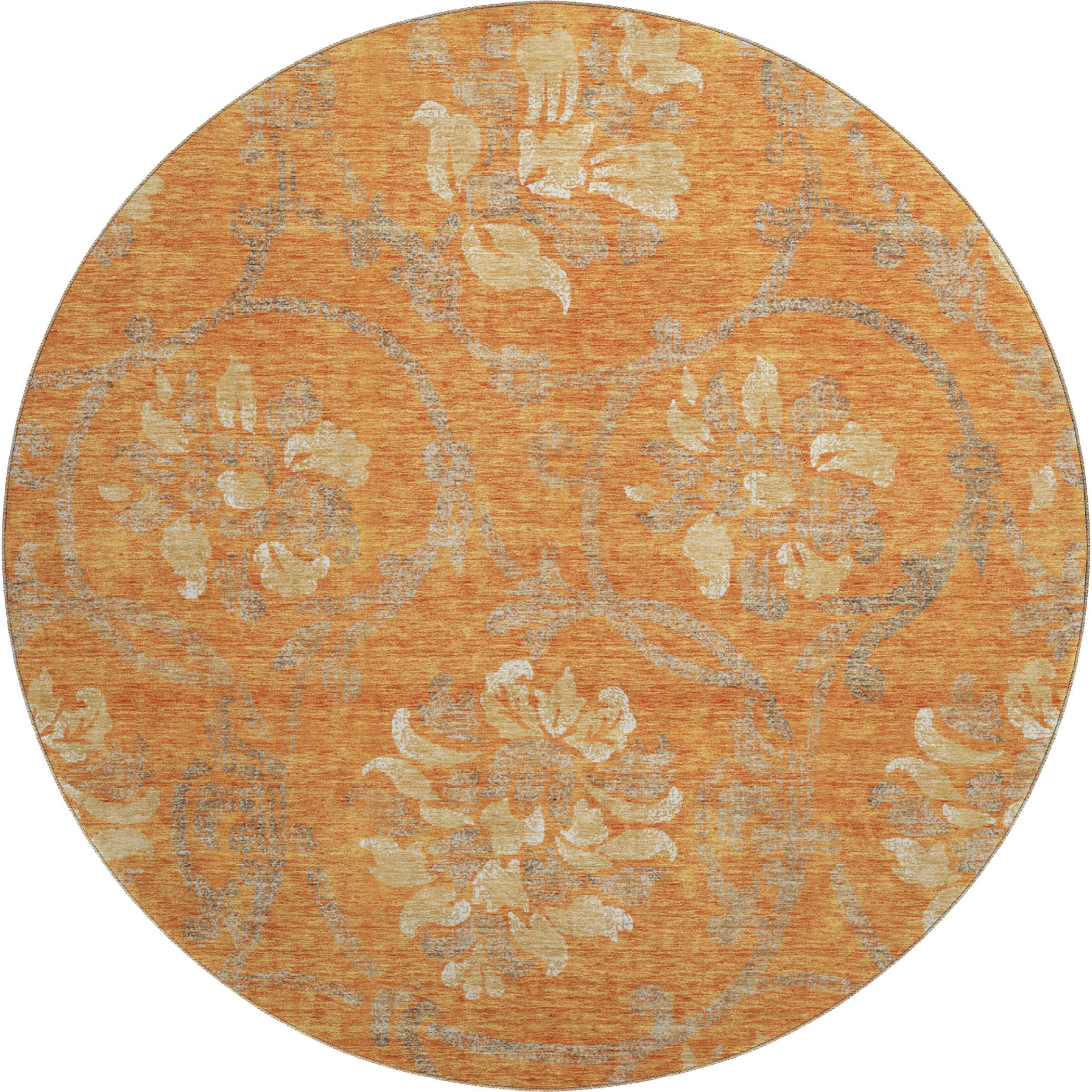 Kathmandu Machine Washable Traditional Orange Rug 8' x 8' #shape_Round