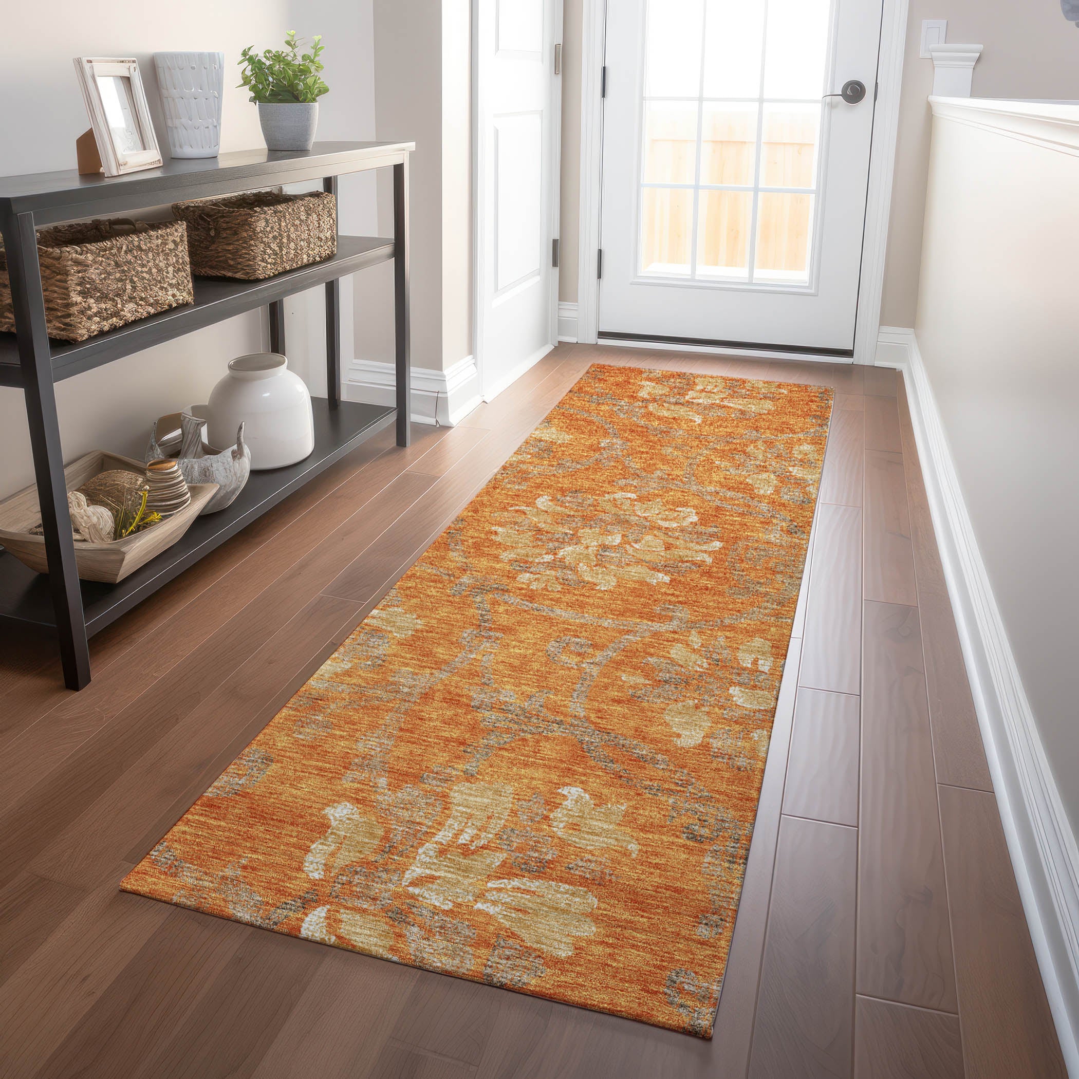 Kathmandu Machine Washable Traditional Orange Rug 2'3" x 7'6" #shape_Runner