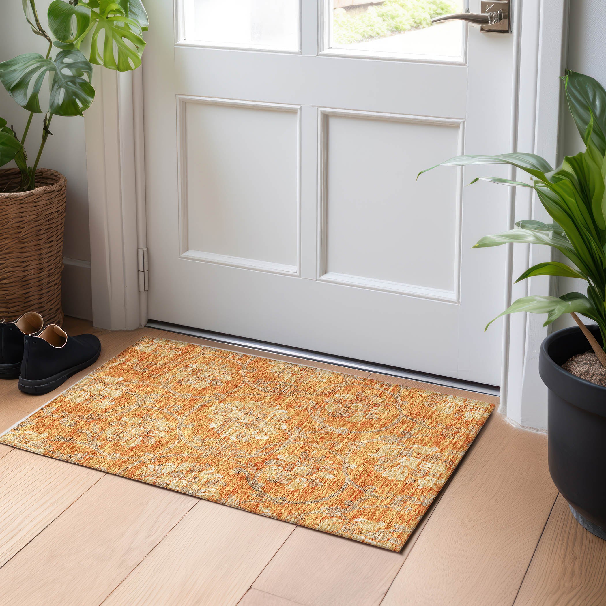 Kathmandu Machine Washable Traditional Orange Rug 1'8" x 2'6" #shape_Rectangle