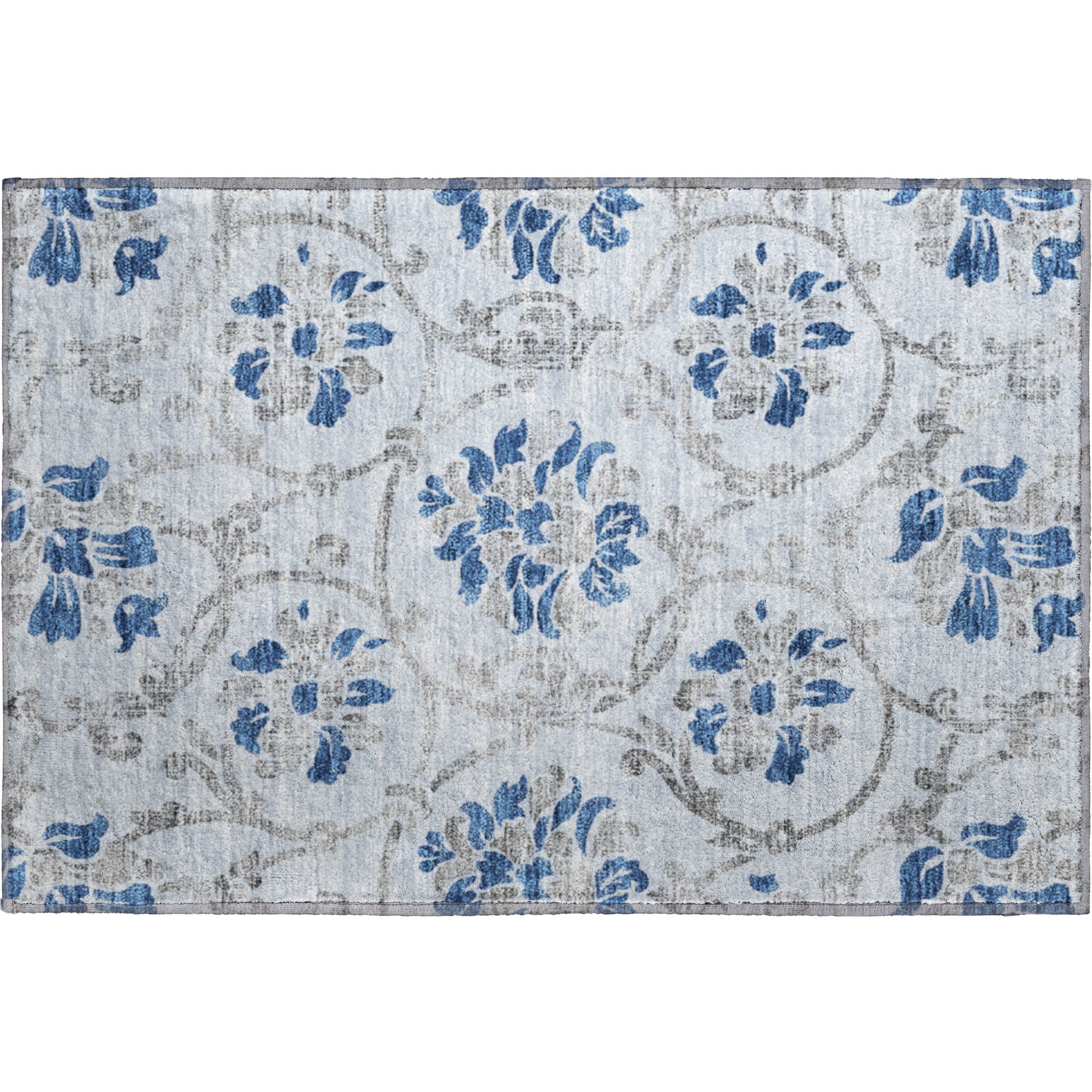 Kathmandu Machine Washable Traditional Sky Blue Rug 1'8" x 2'6" #shape_Rectangle
