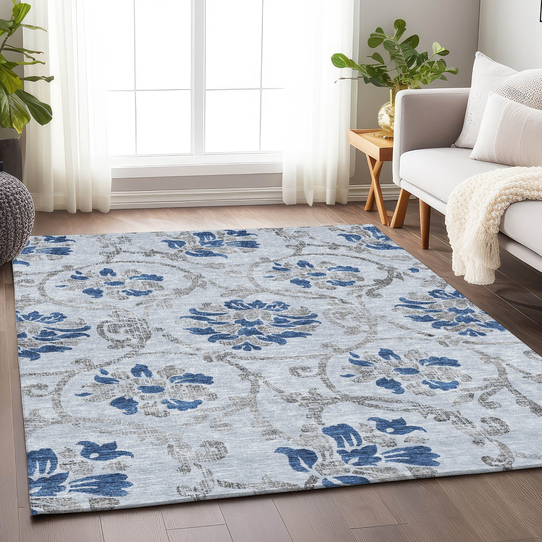 Kathmandu Machine Washable Traditional Sky Blue Rug 2'6" x 3'10" #shape_Rectangle