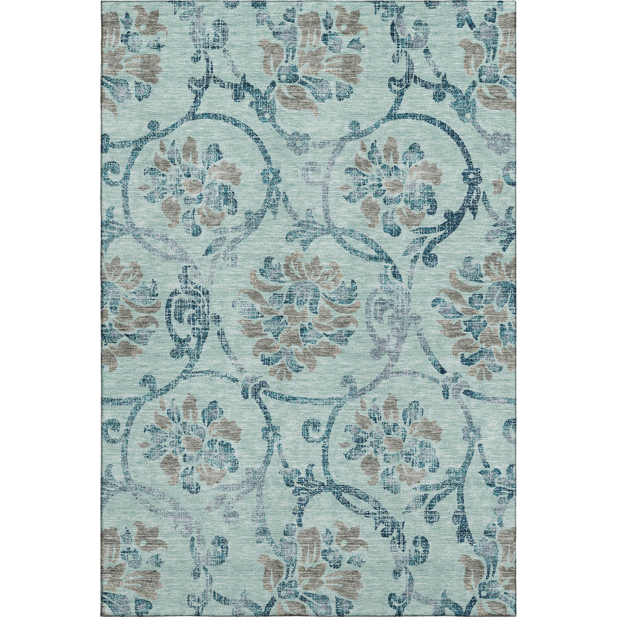 Kathmandu Machine Washable Traditional Teal Rug 2'6" x 3'10" #shape_Rectangle