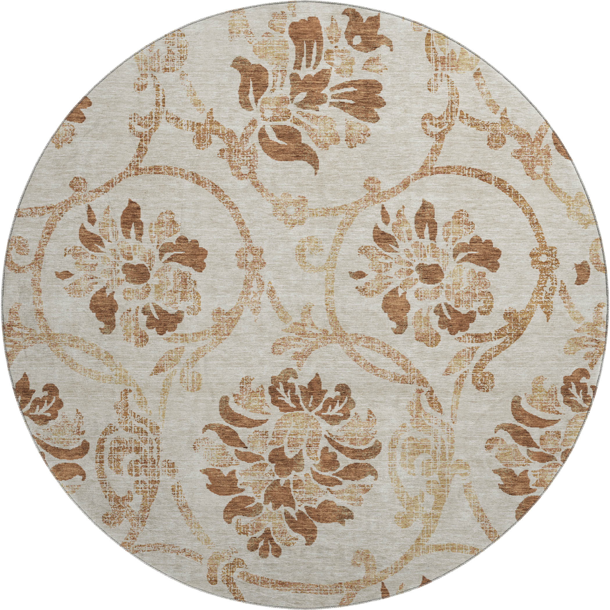 Kathmandu Machine Washable Traditional Terracotta Orange Rug 8' x 8' #shape_Round