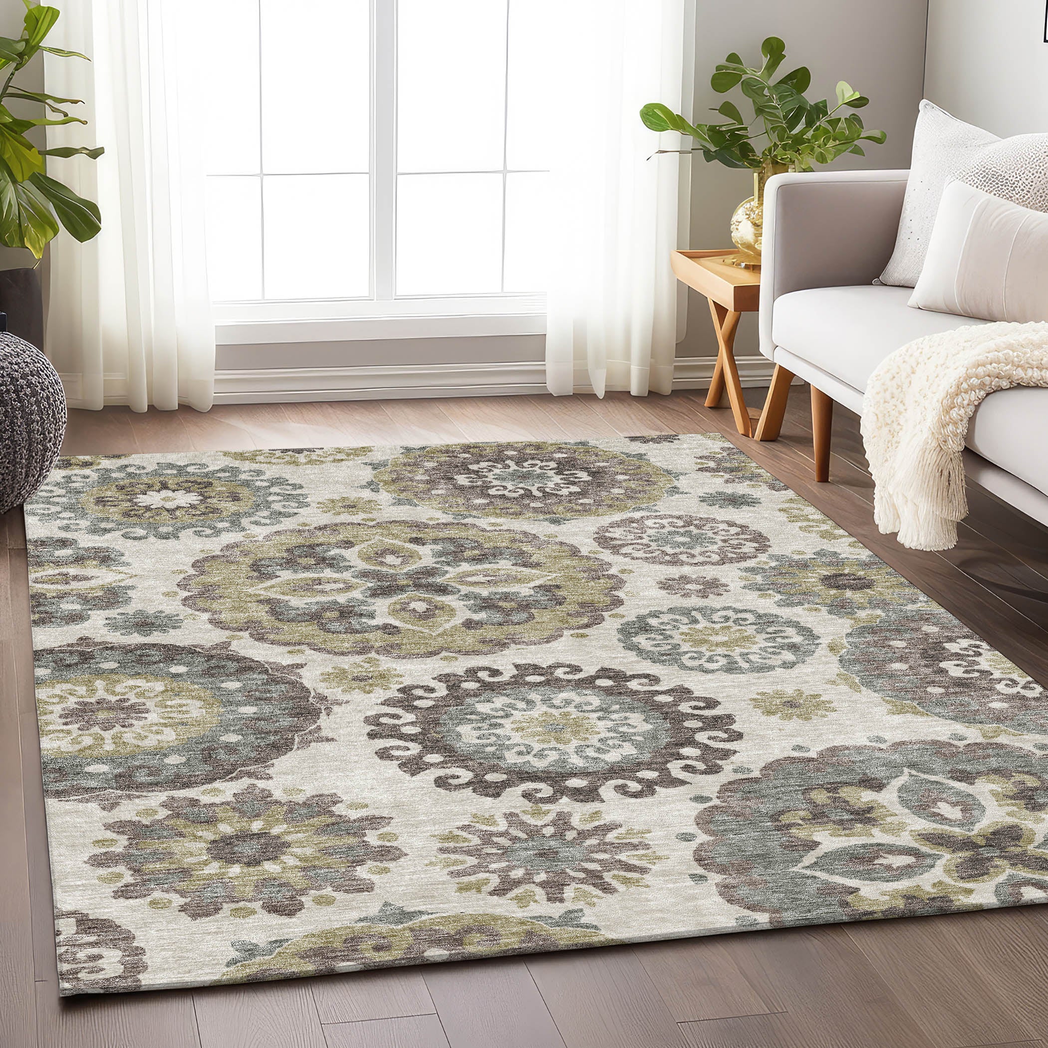Mdina Machine Washable Transitional Beige Brown Rug 2'6" x 3'10" #shape_Rectangle