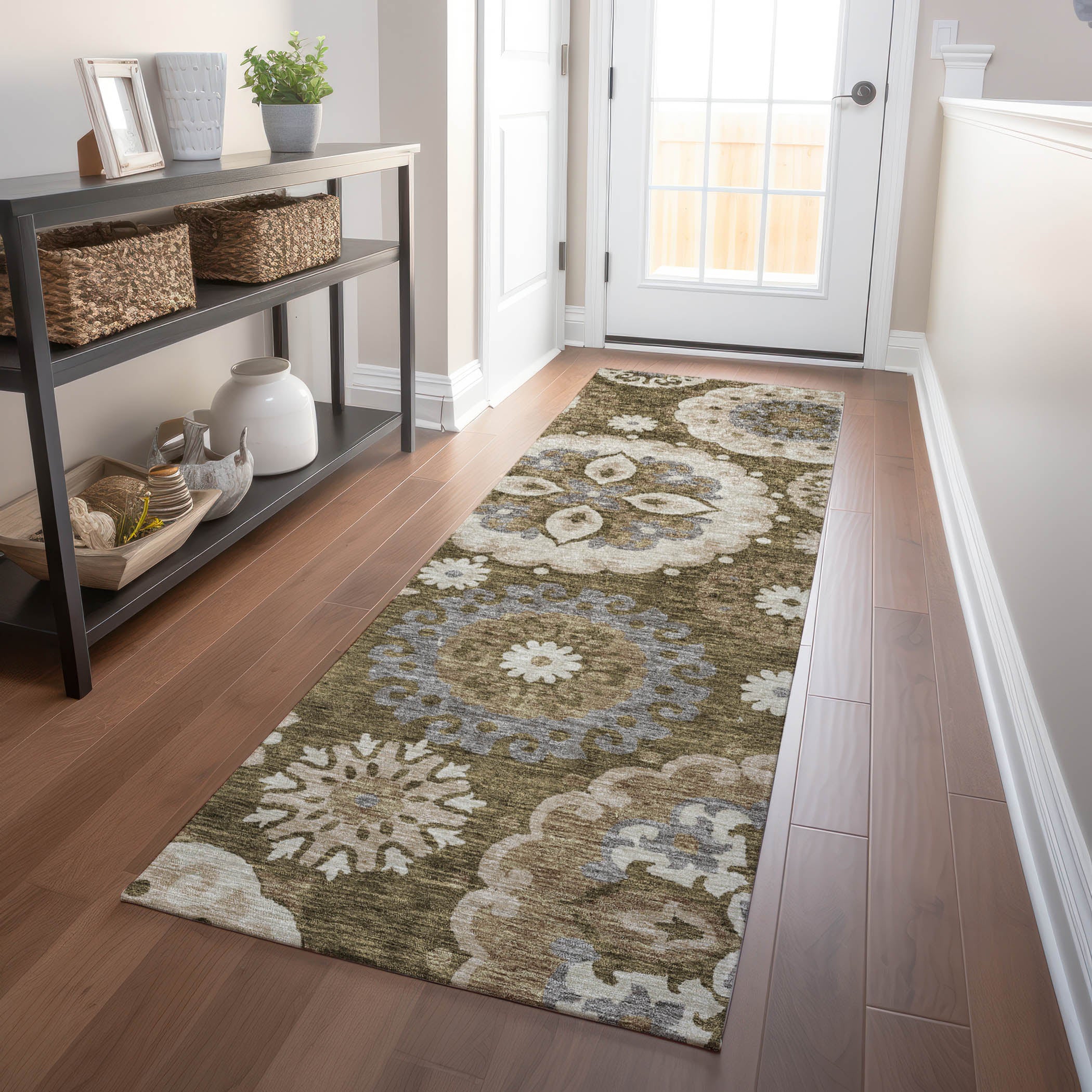 Mdina Machine Washable Transitional Brown Rug 2'3" x 7'6" #shape_Runner