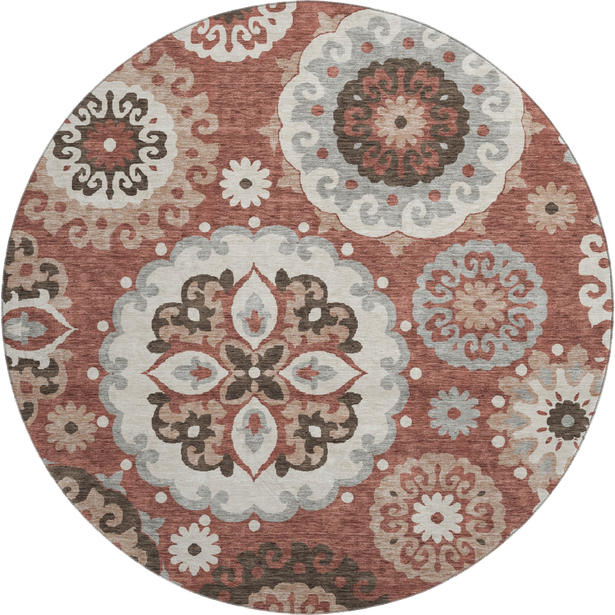 Mdina Machine Washable Transitional Paprika Orange Rug 8' x 8' #shape_Round