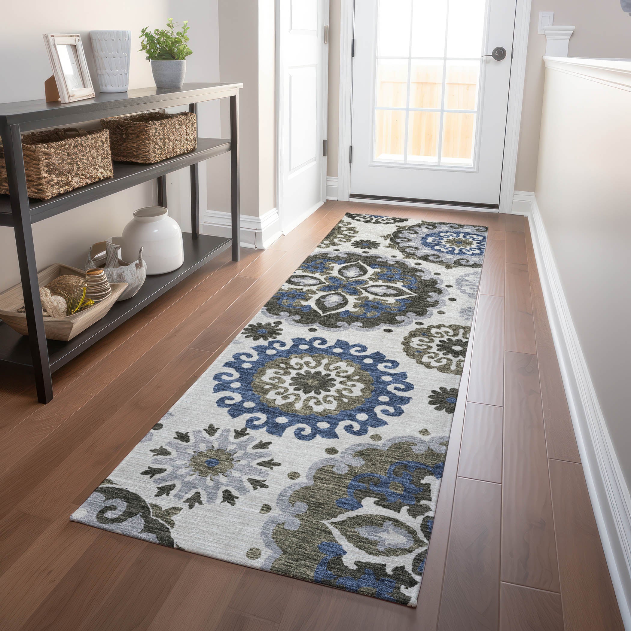Mdina Machine Washable Transitional Pewter Gray Rug 2'3" x 7'6" #shape_Runner