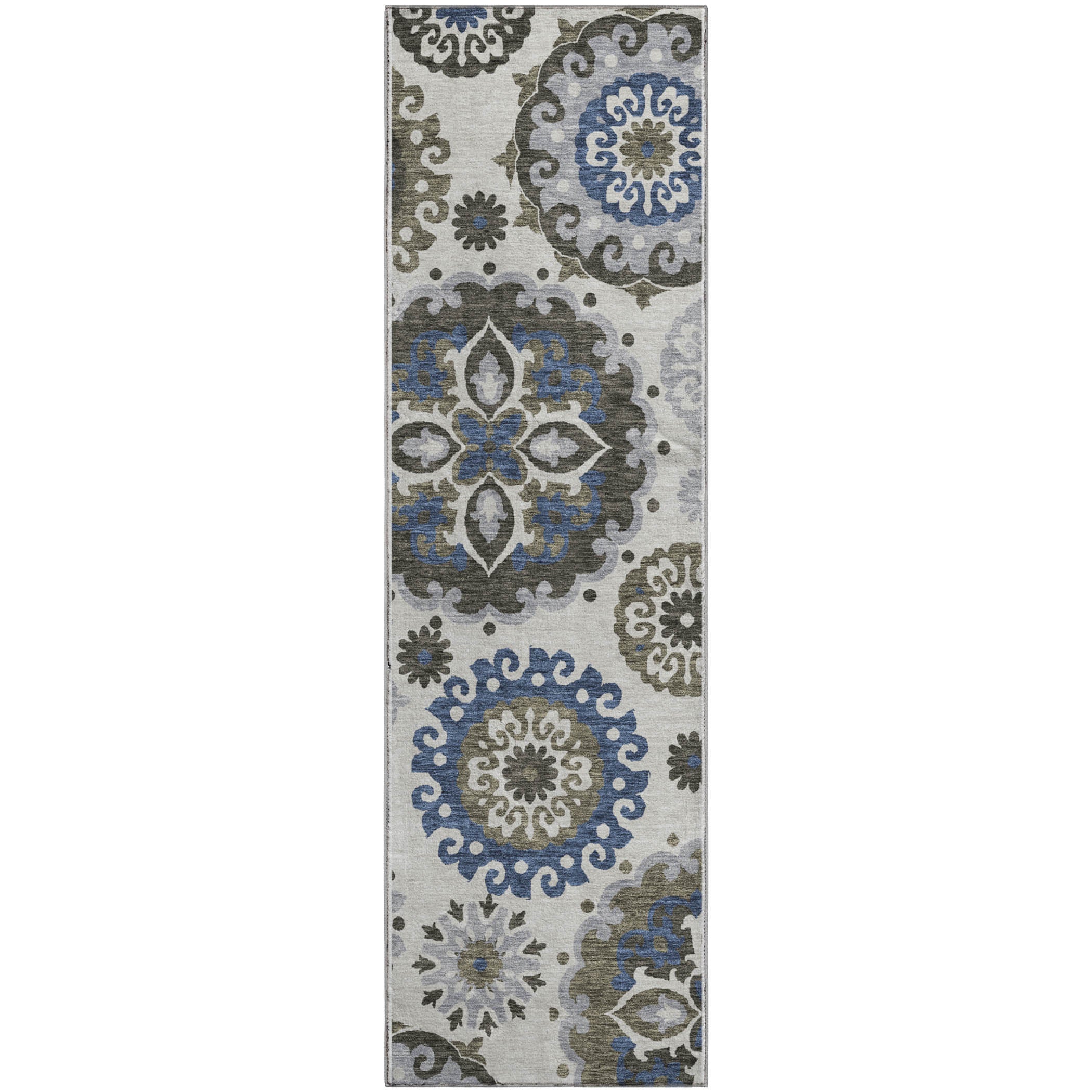 Mdina Machine Washable Transitional Pewter Gray Rug 2'3" x 7'6" #shape_Runner