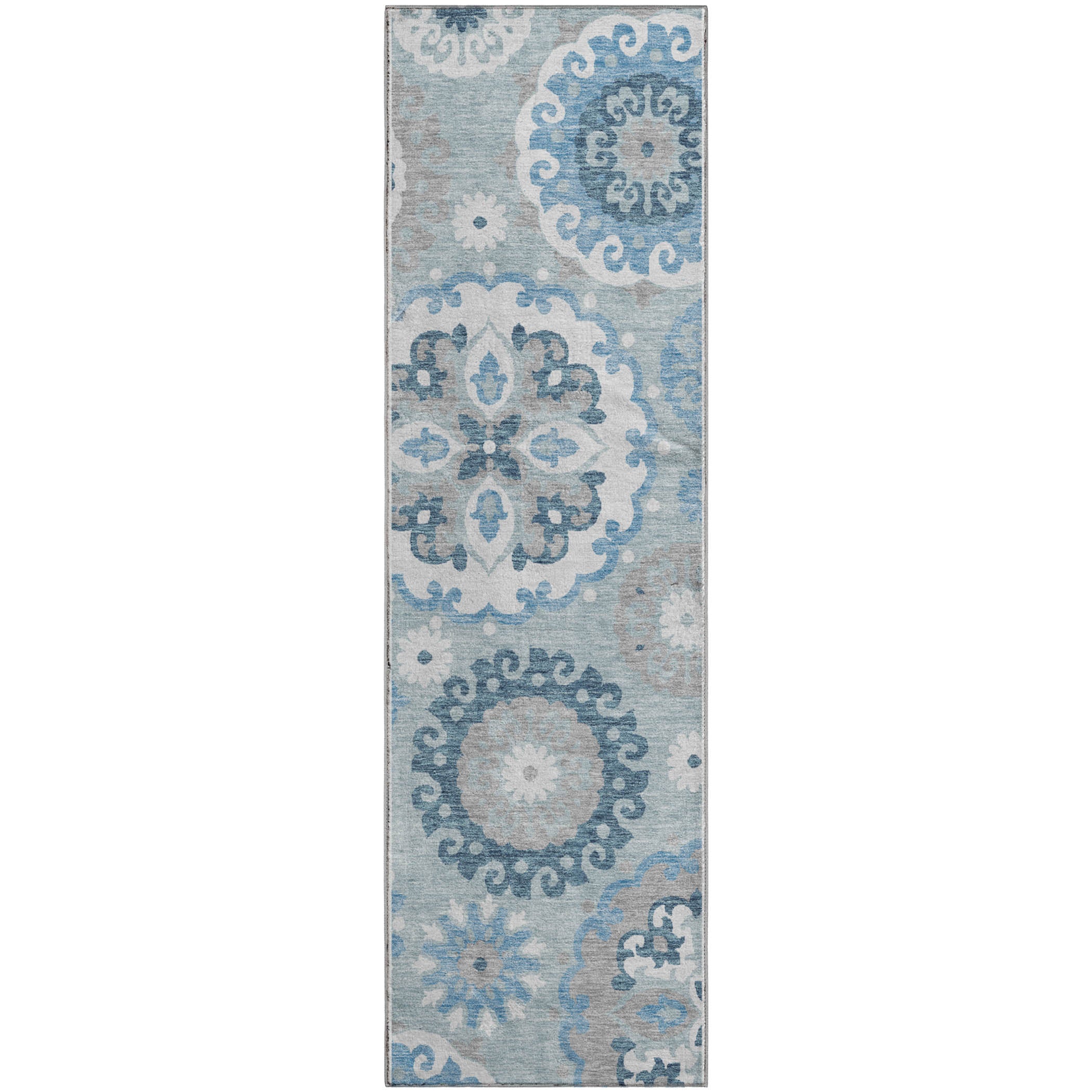 Mdina Machine Washable Transitional Sky Blue Rug 2'3" x 7'6" #shape_Runner