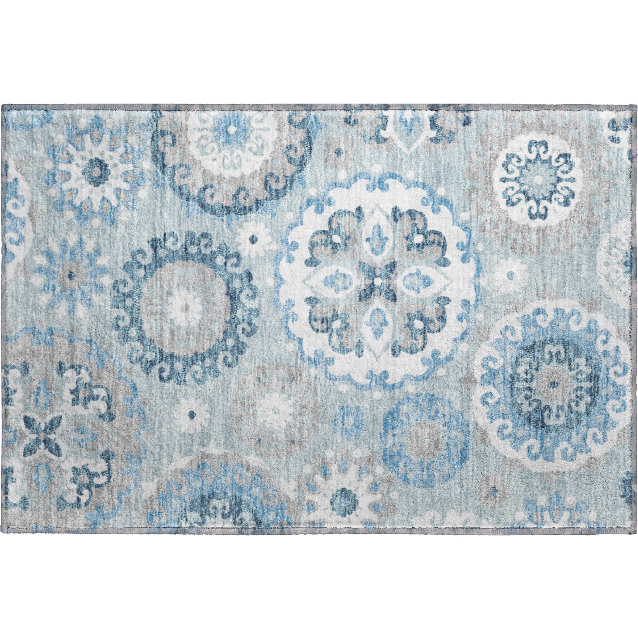 Mdina Machine Washable Transitional Sky Blue Rug 1'8" x 2'6" #shape_Rectangle