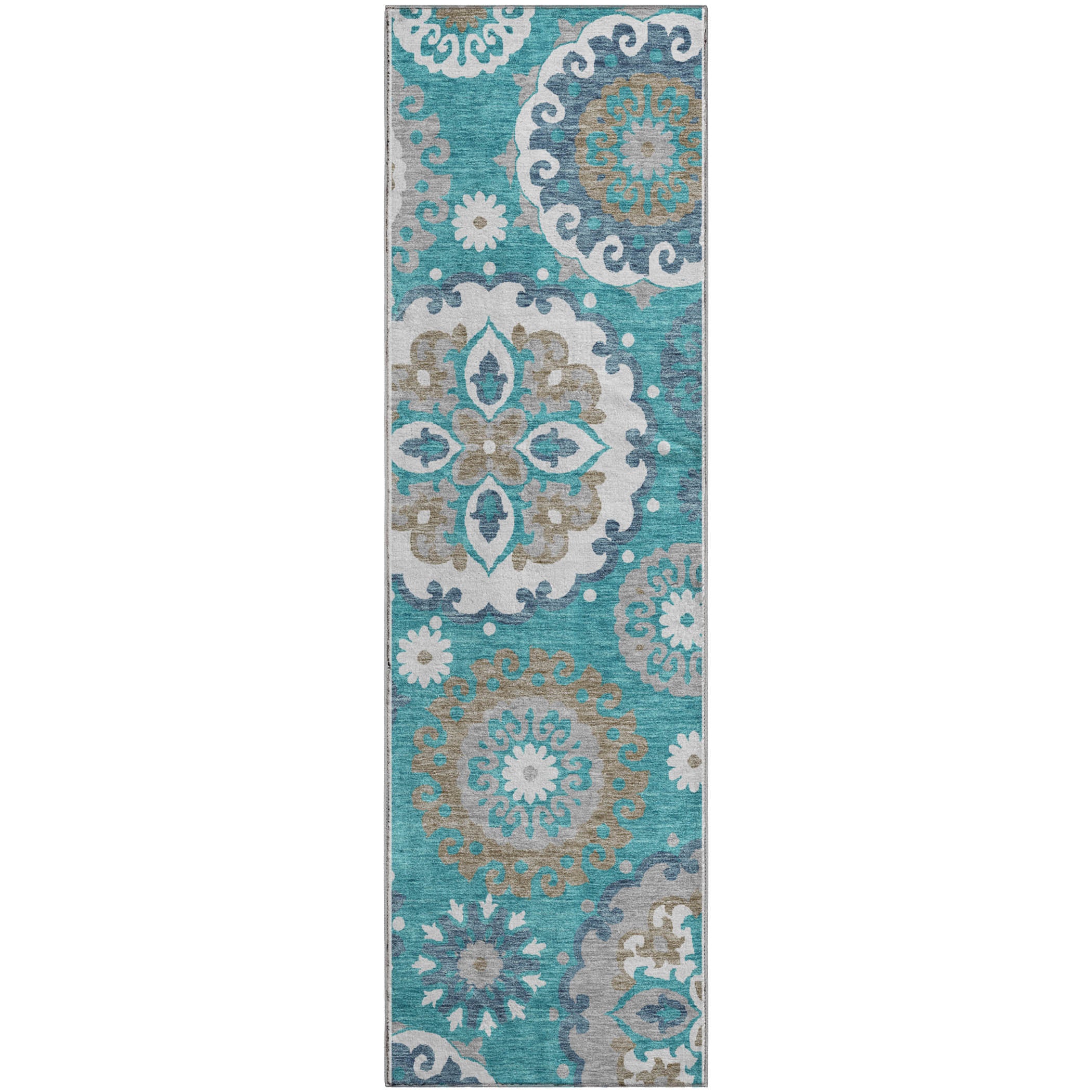 Mdina Machine Washable Transitional Teal Rug 2'3" x 7'6" #shape_Runner
