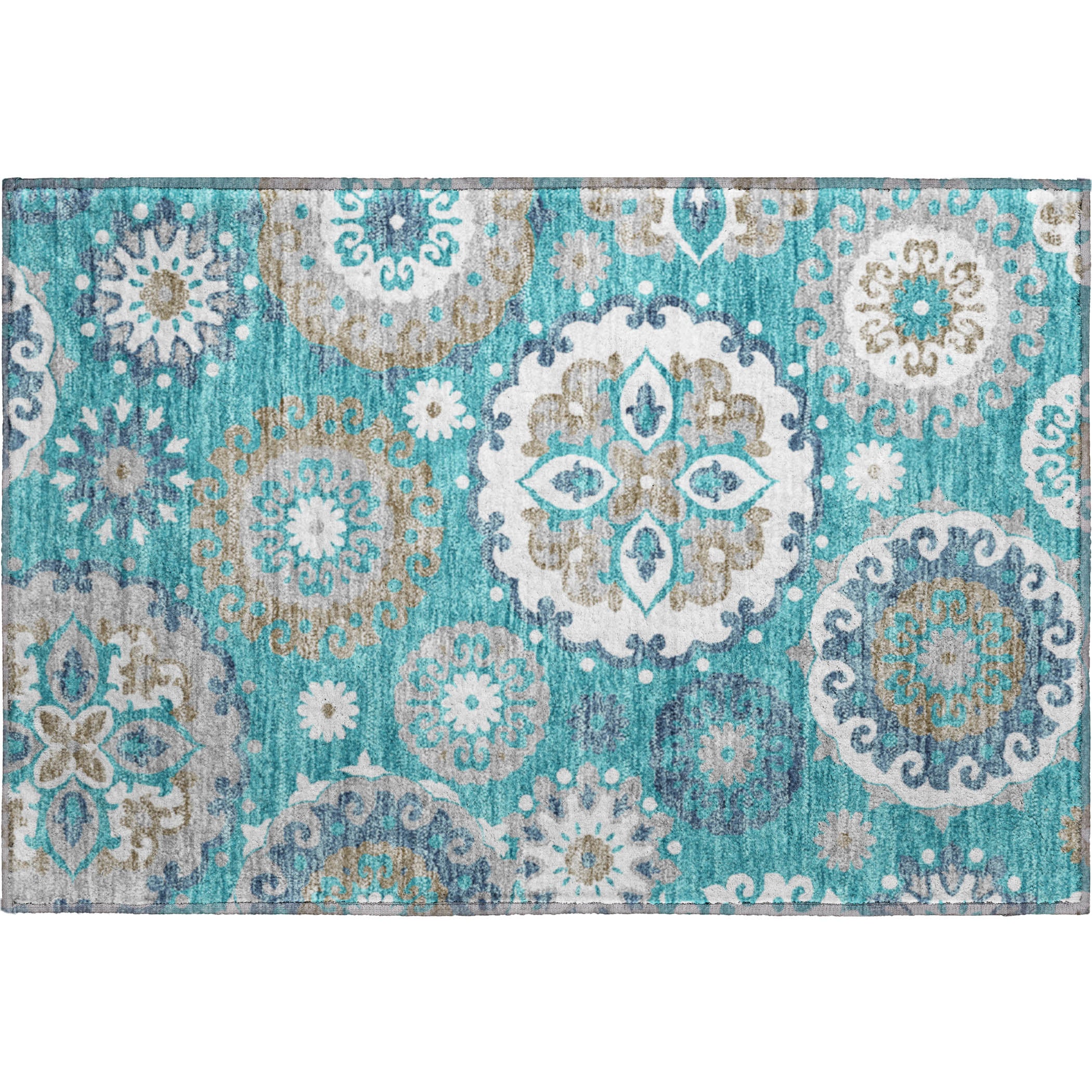 Mdina Machine Washable Transitional Teal Rug 1'8" x 2'6" #shape_Rectangle