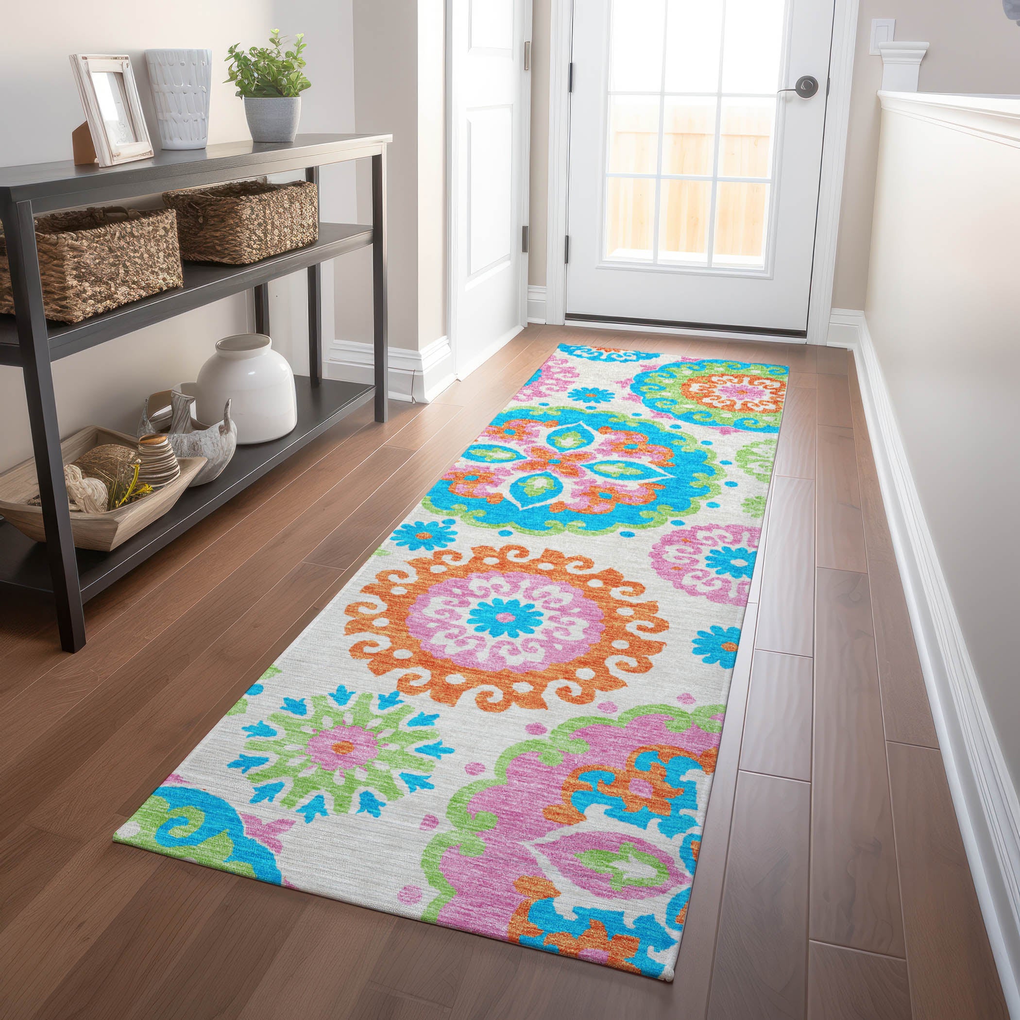 Mdina Machine Washable Transitional White Ivory Rug 2'3" x 7'6" #shape_Runner
