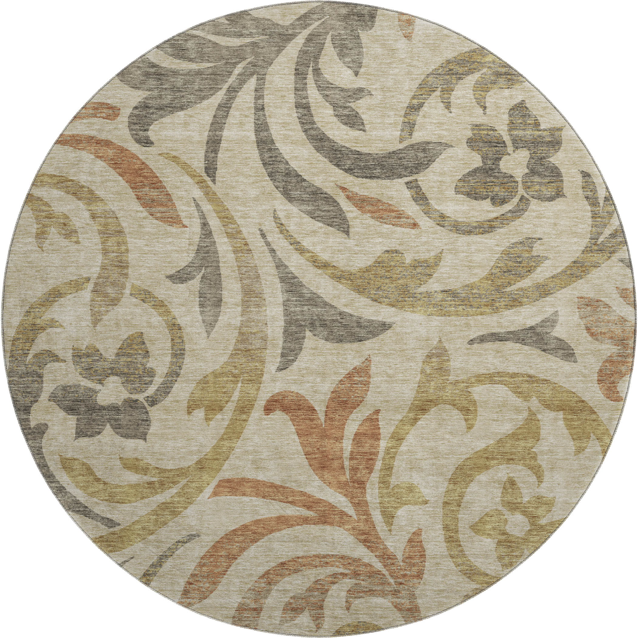 Salzburg Machine Washable Transitional Beige Brown Rug 8' x 8' #shape_Round