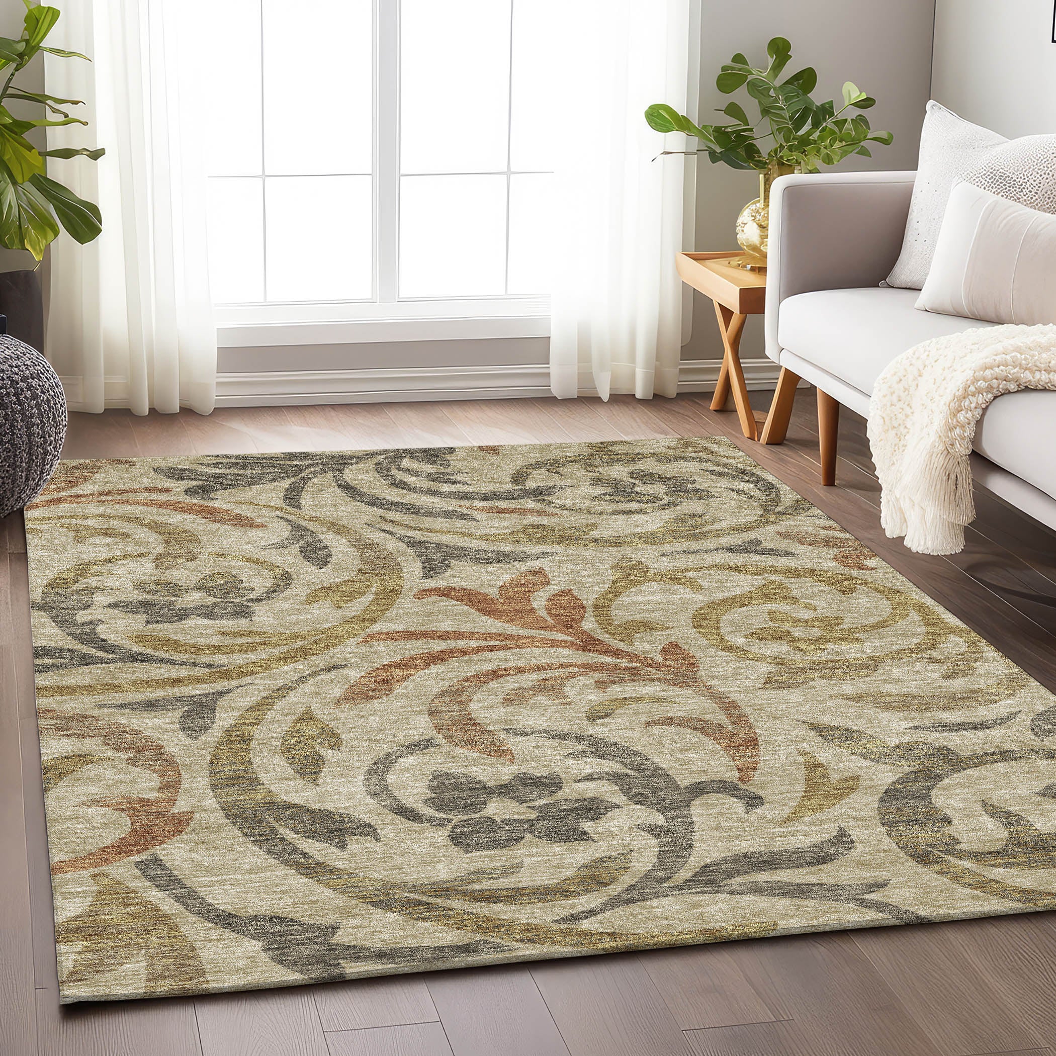 Salzburg Machine Washable Transitional Beige Brown Rug 2'6" x 3'10" #shape_Rectangle