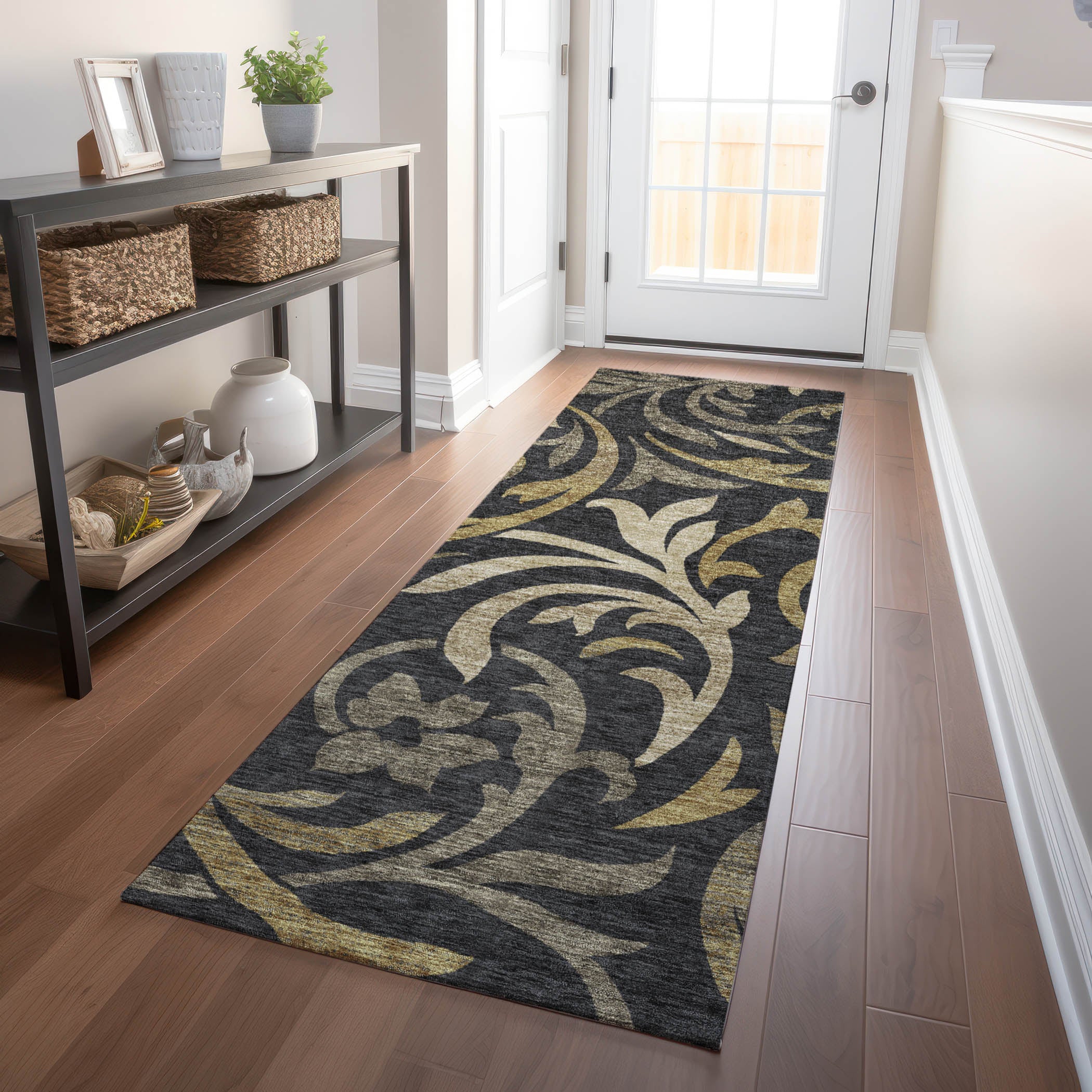 Salzburg Machine Washable Transitional Black Rug 2'3" x 7'6" #shape_Runner
