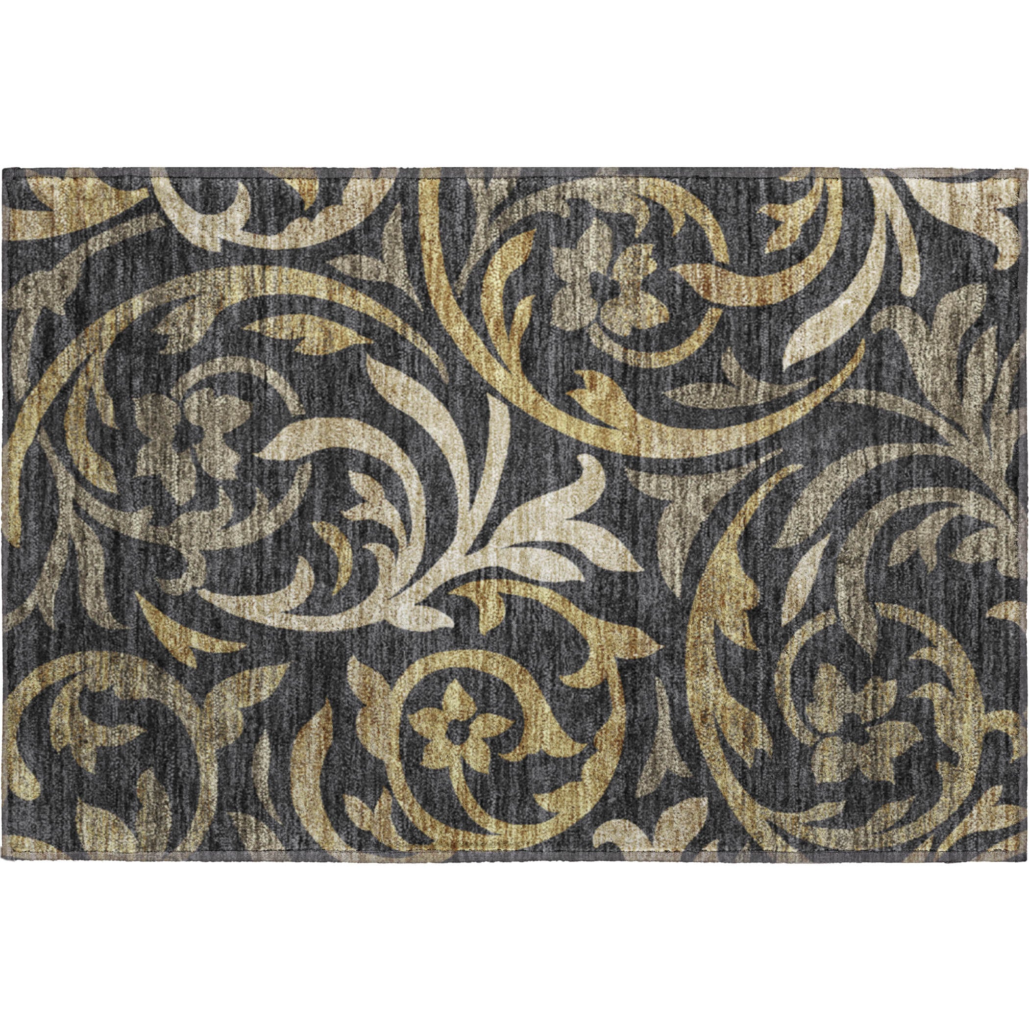 Salzburg Machine Washable Transitional Black Rug 1'8" x 2'6" #shape_Rectangle