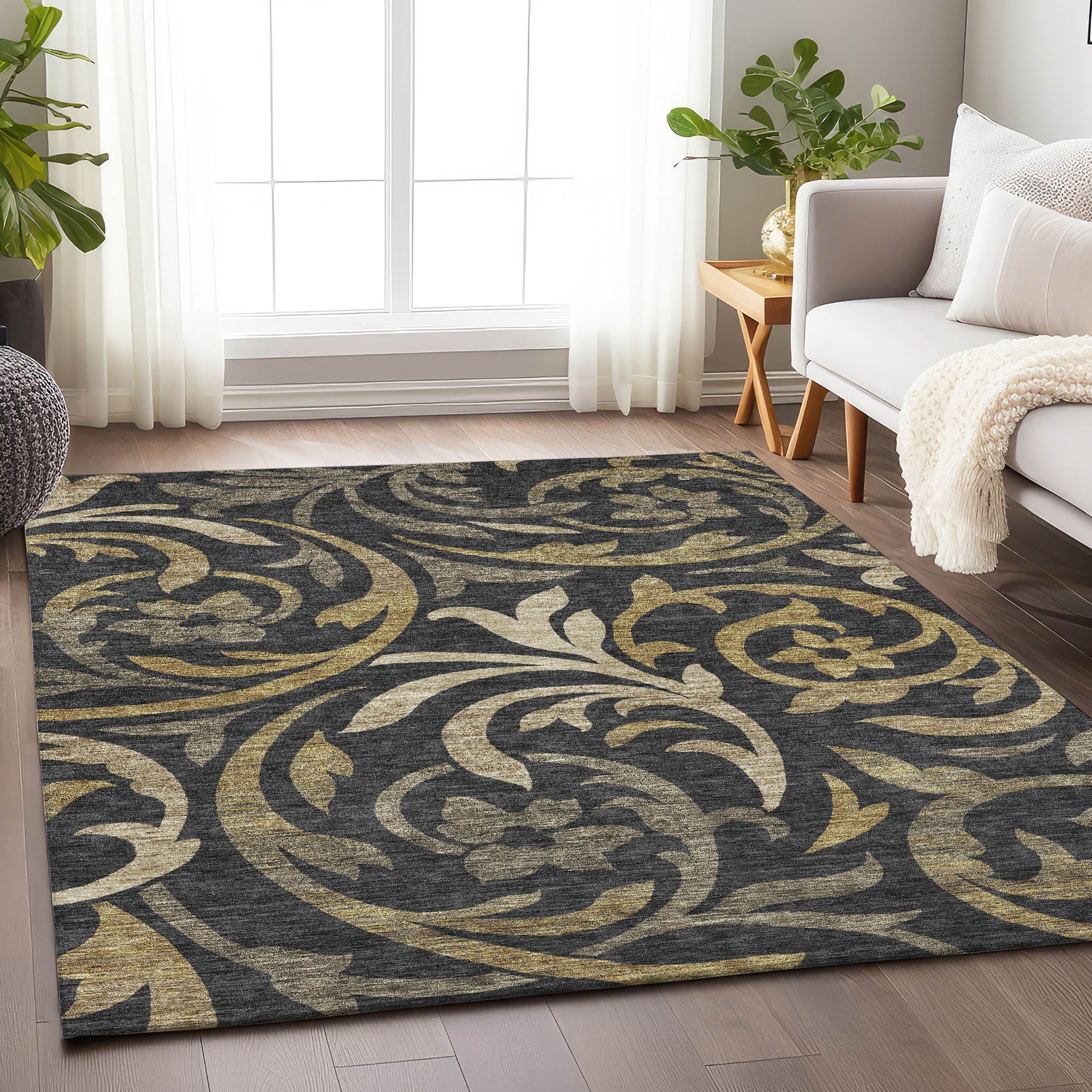 Salzburg Machine Washable Transitional Black Rug 2'6" x 3'10" #shape_Rectangle