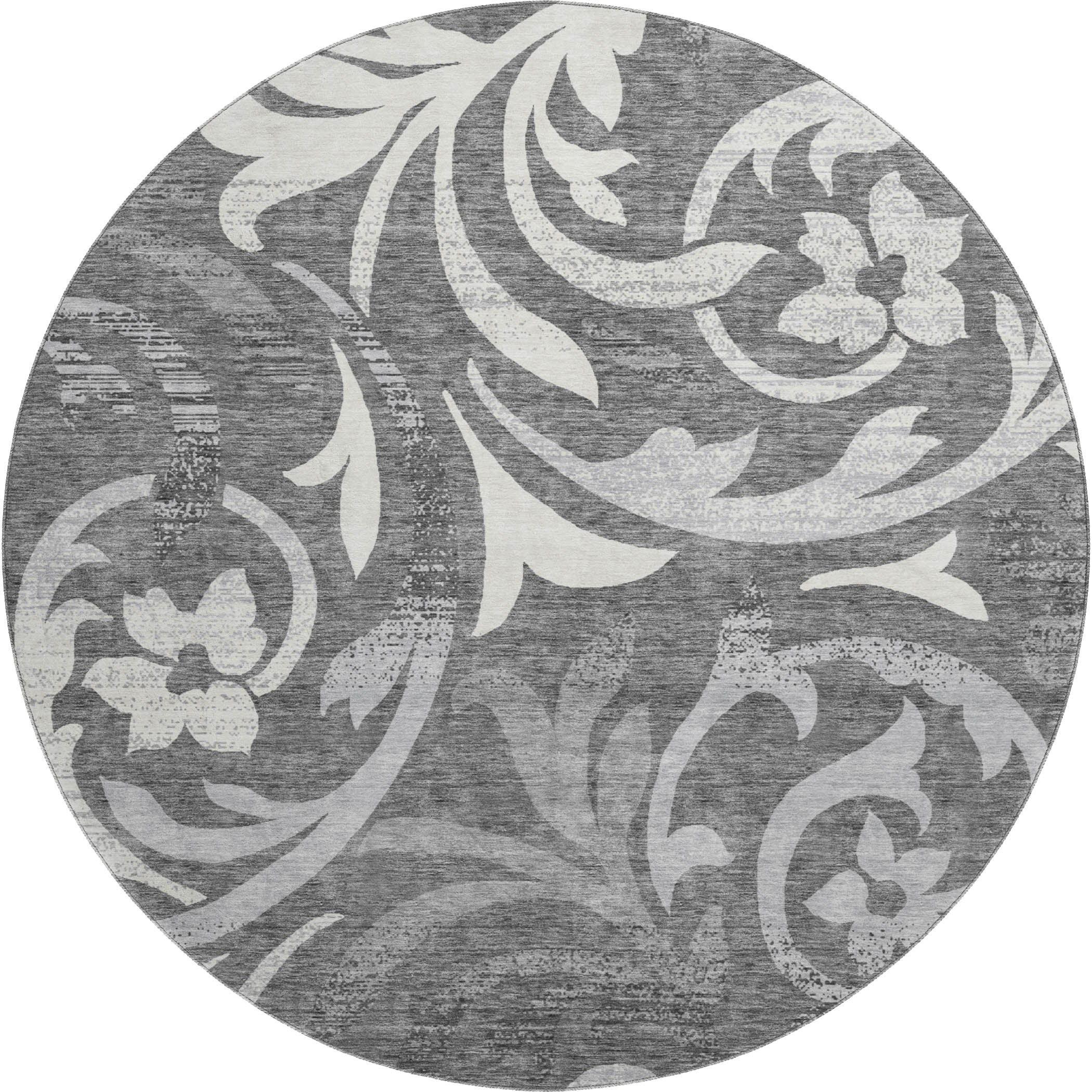 Salzburg Machine Washable Transitional Charcoal Gray Rug 8' x 8' #shape_Round