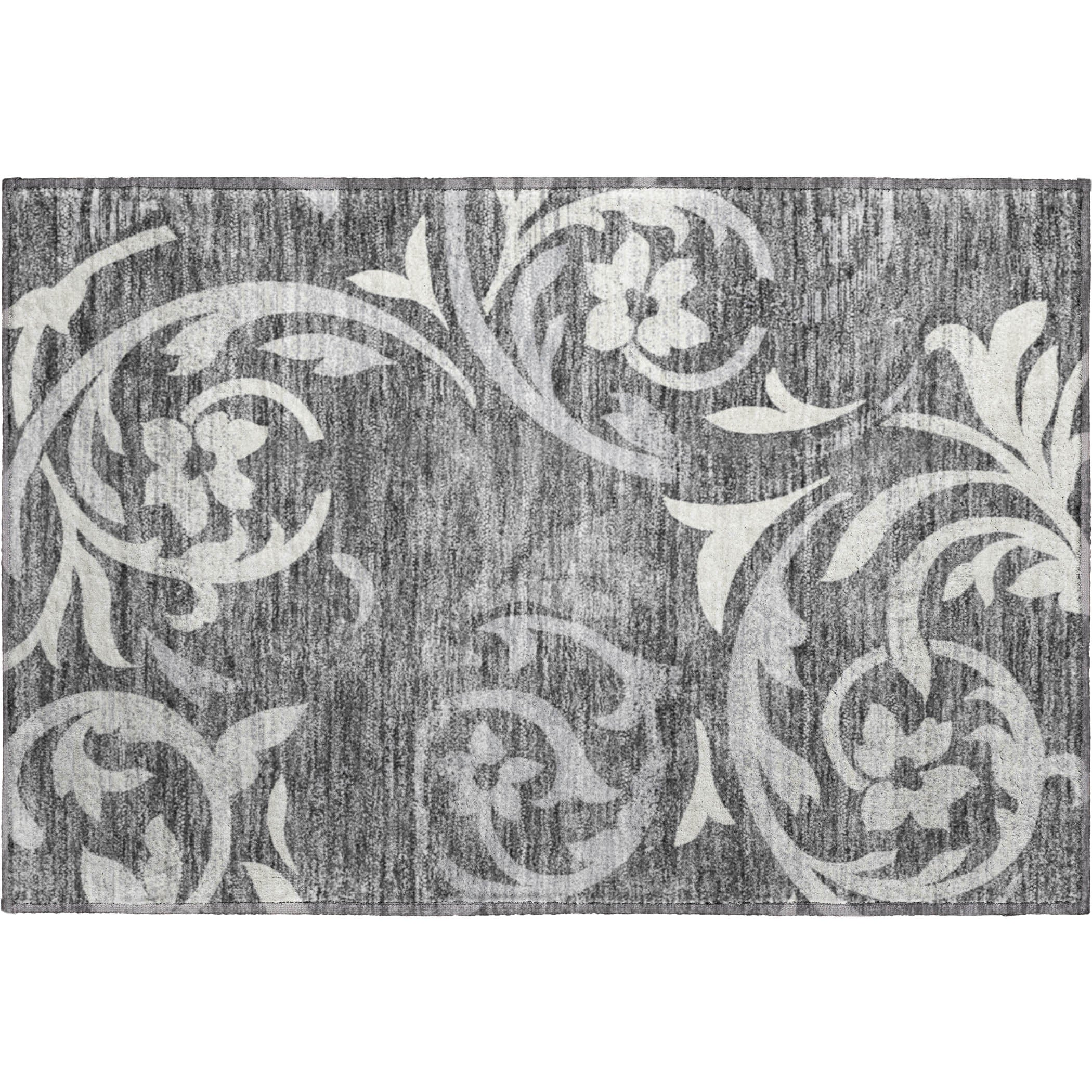 Salzburg Machine Washable Transitional Charcoal Gray Rug 1'8" x 2'6" #shape_Rectangle