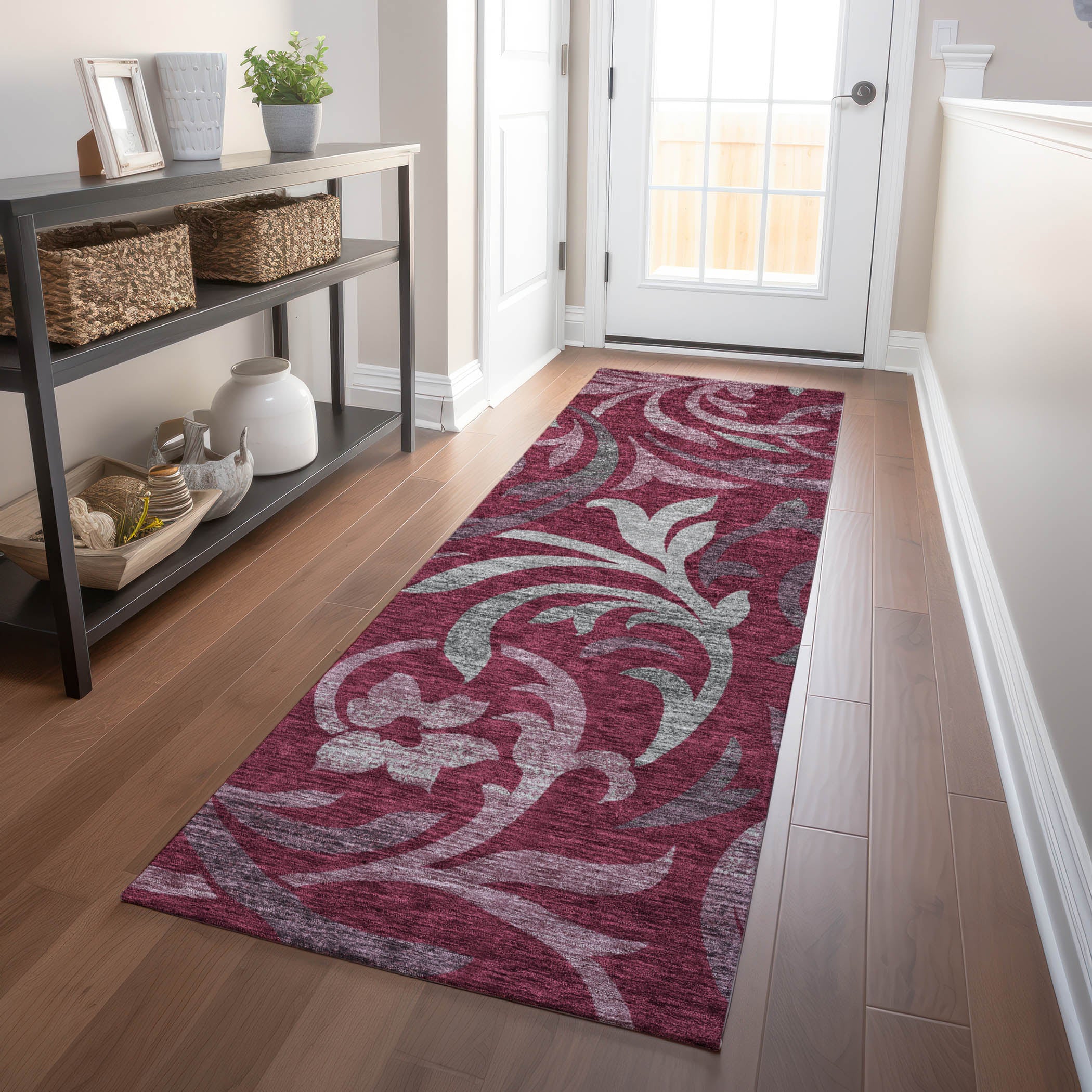 Salzburg Machine Washable Transitional Garnet Red Rug 2'3" x 7'6" #shape_Runner