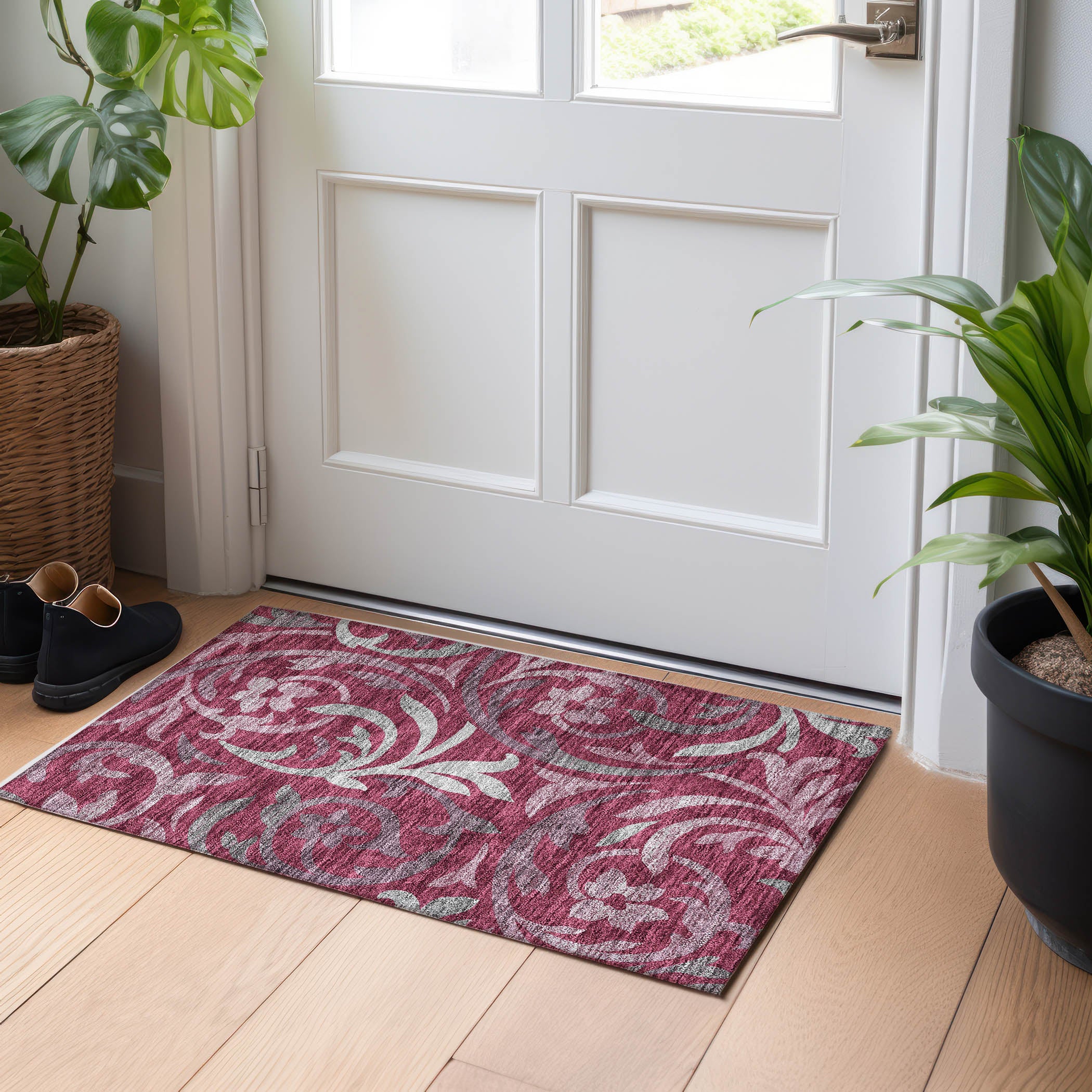Salzburg Machine Washable Transitional Garnet Red Rug 1'8" x 2'6" #shape_Rectangle