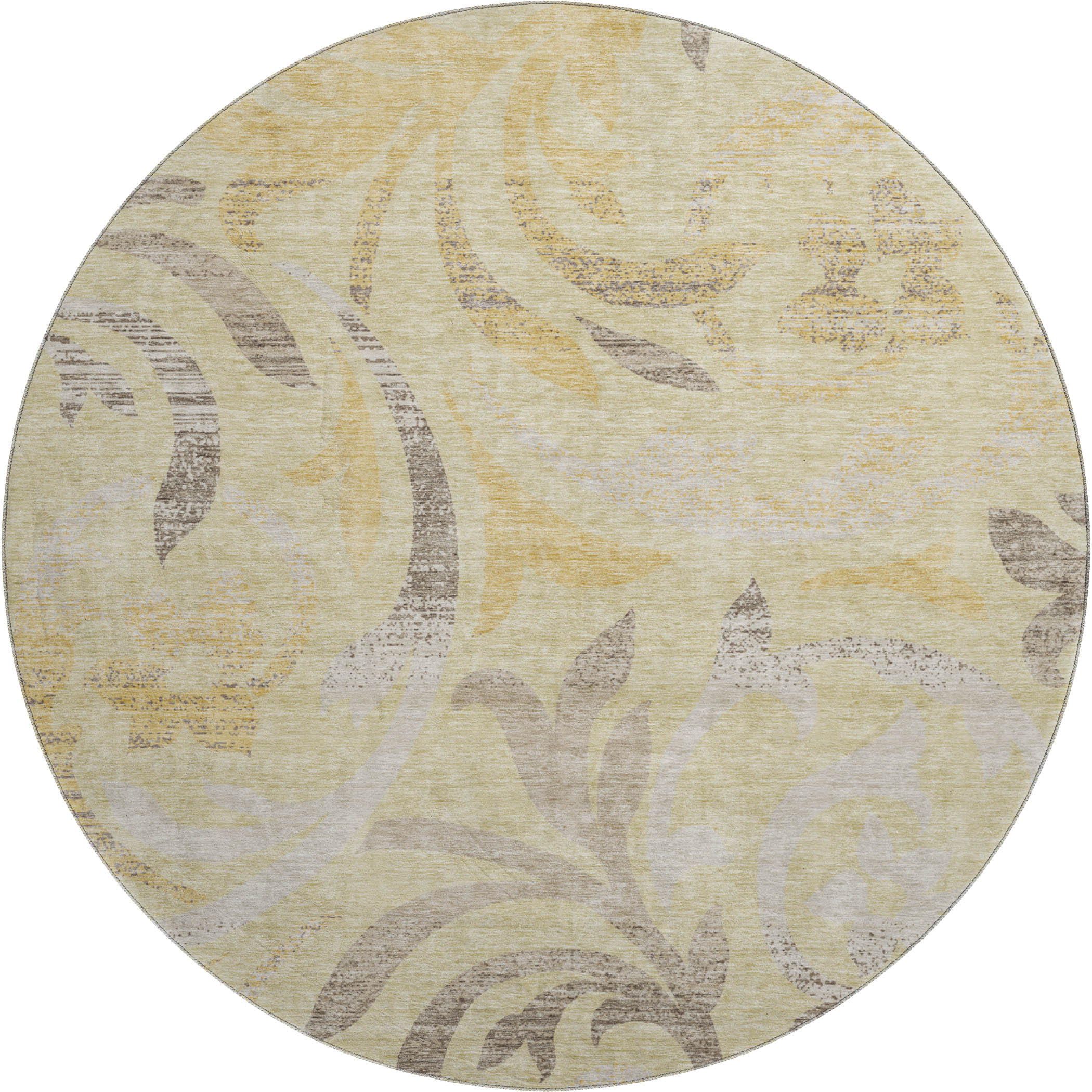 Salzburg Machine Washable Transitional Gold Rug 8' x 8' #shape_Round