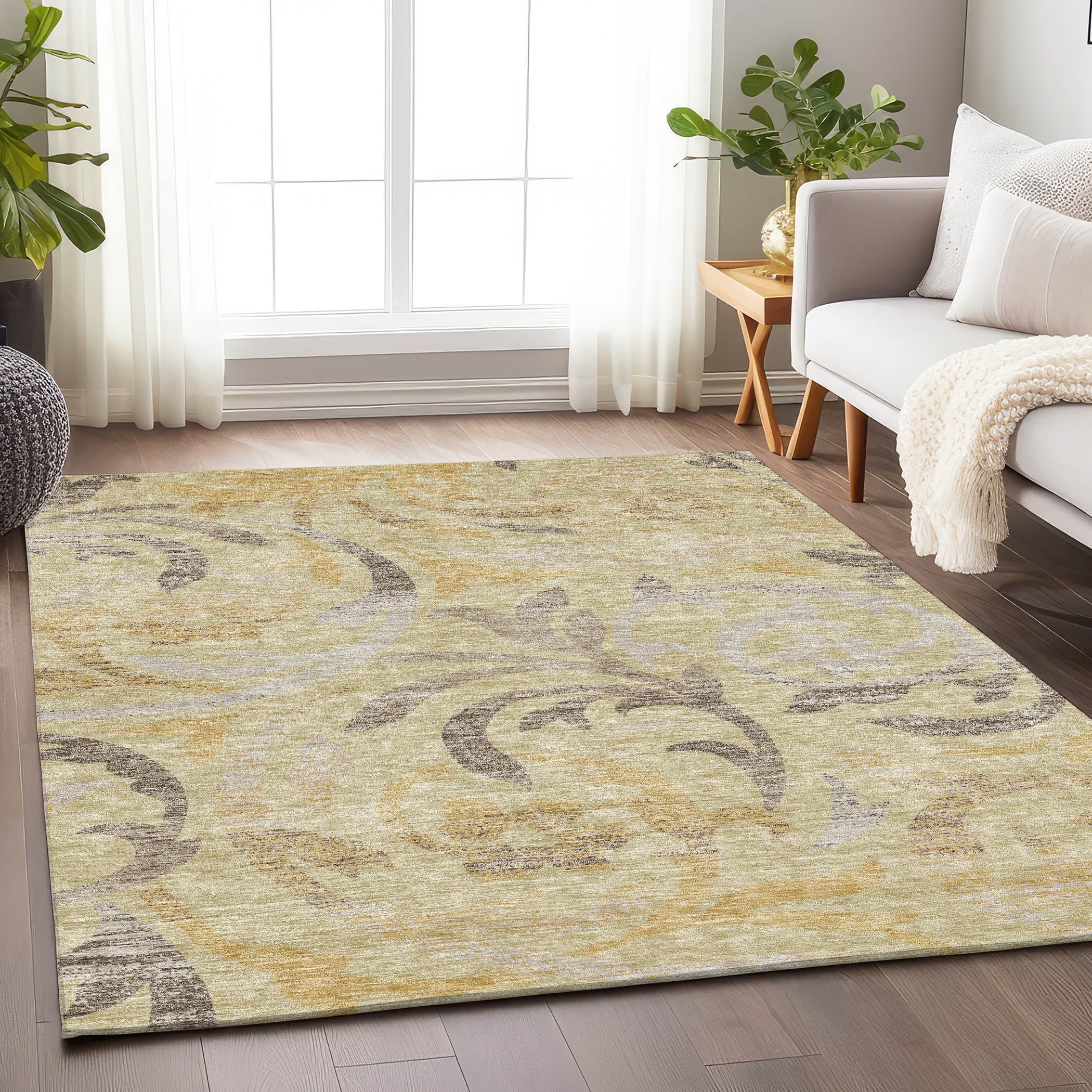 Salzburg Machine Washable Transitional Gold Rug 2'6" x 3'10" #shape_Rectangle