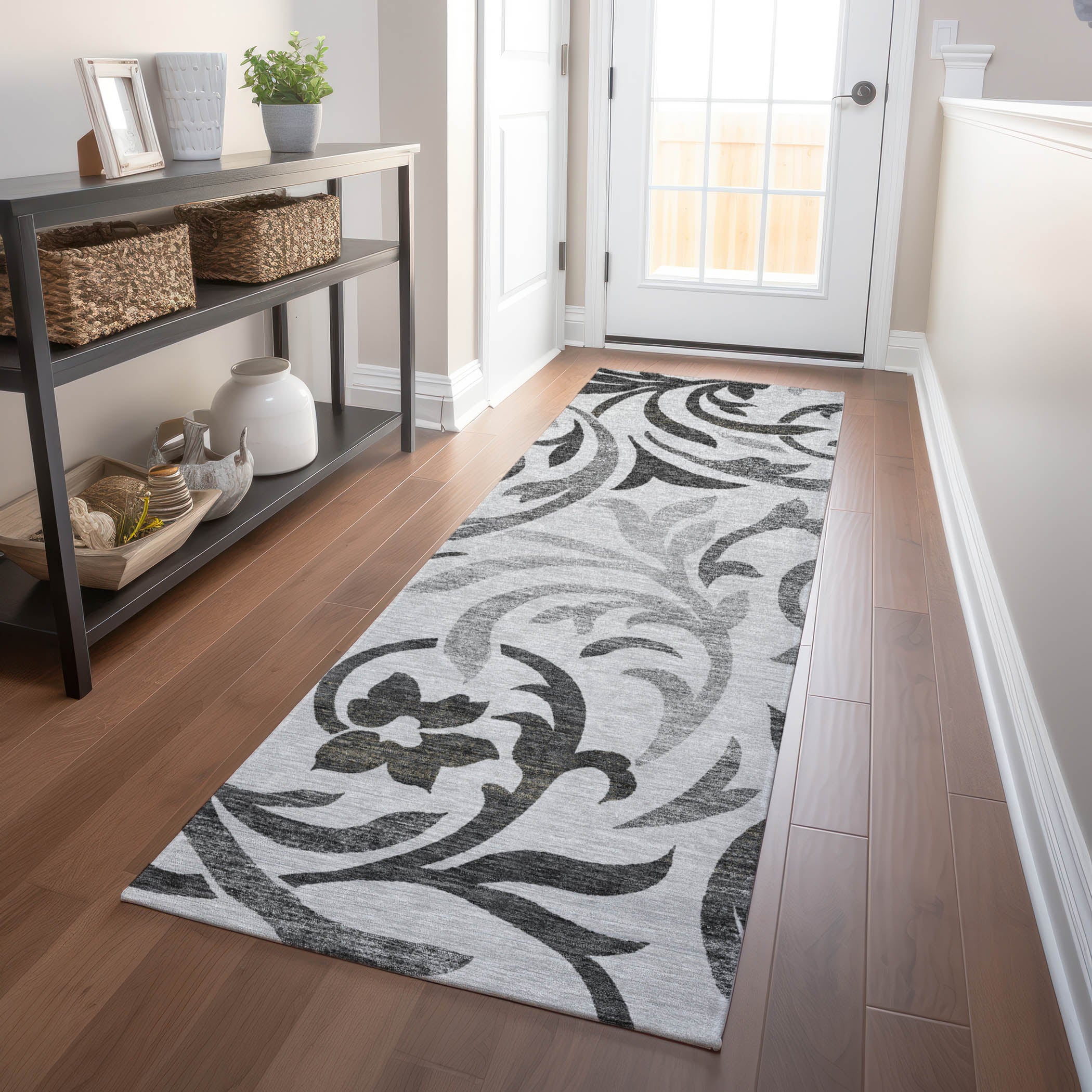Salzburg Machine Washable Transitional Gray Rug 2'3" x 7'6" #shape_Runner