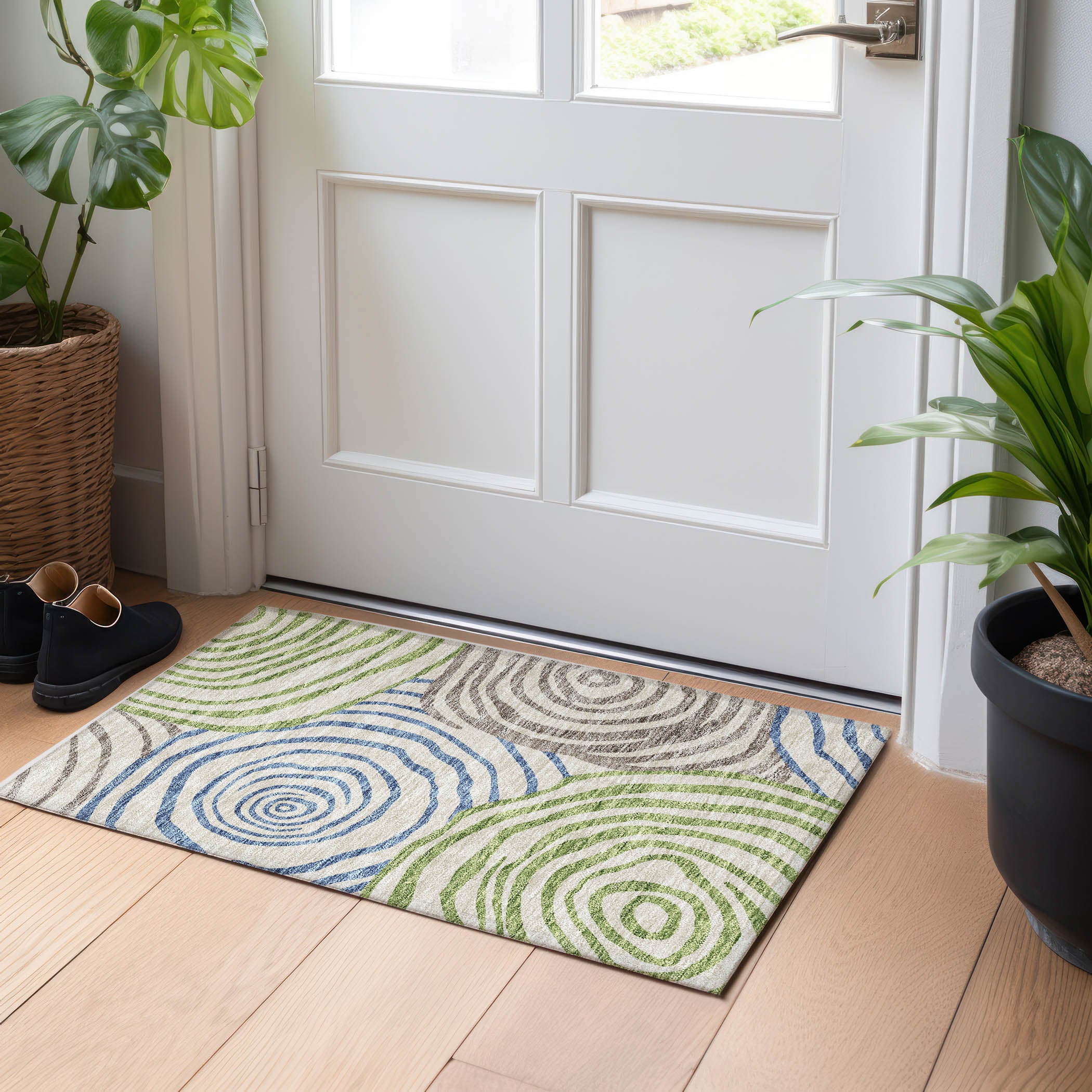 Chiang Mai Machine Washable Transitional Beige Brown Rug 1'8" x 2'6" #shape_Rectangle