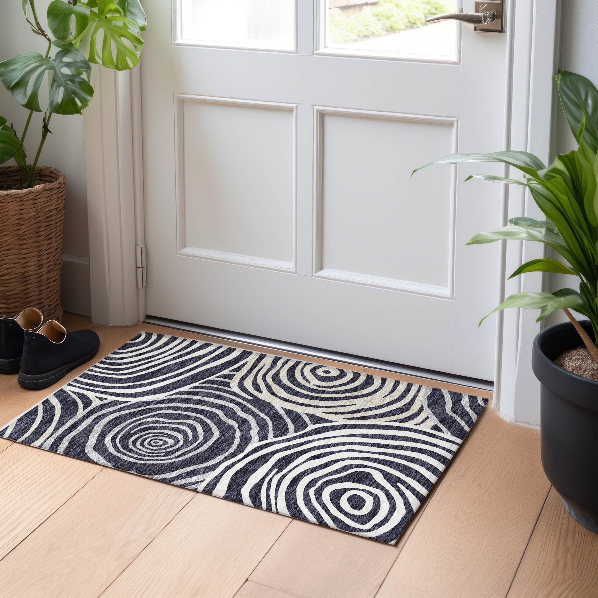 Chiang Mai Machine Washable Transitional Black Rug 1'8" x 2'6" #shape_Rectangle