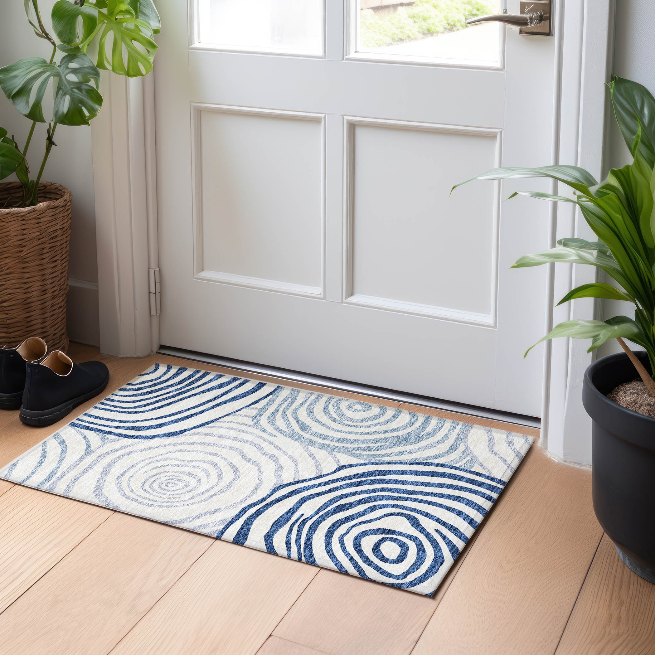 Chiang Mai Machine Washable Transitional Blue Rug 1'8" x 2'6" #shape_Rectangle
