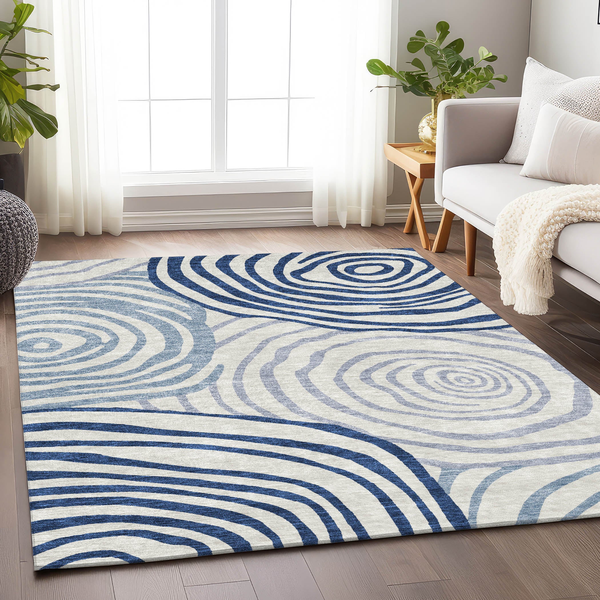 Chiang Mai Machine Washable Transitional Blue Rug 2'6" x 3'10" #shape_Rectangle
