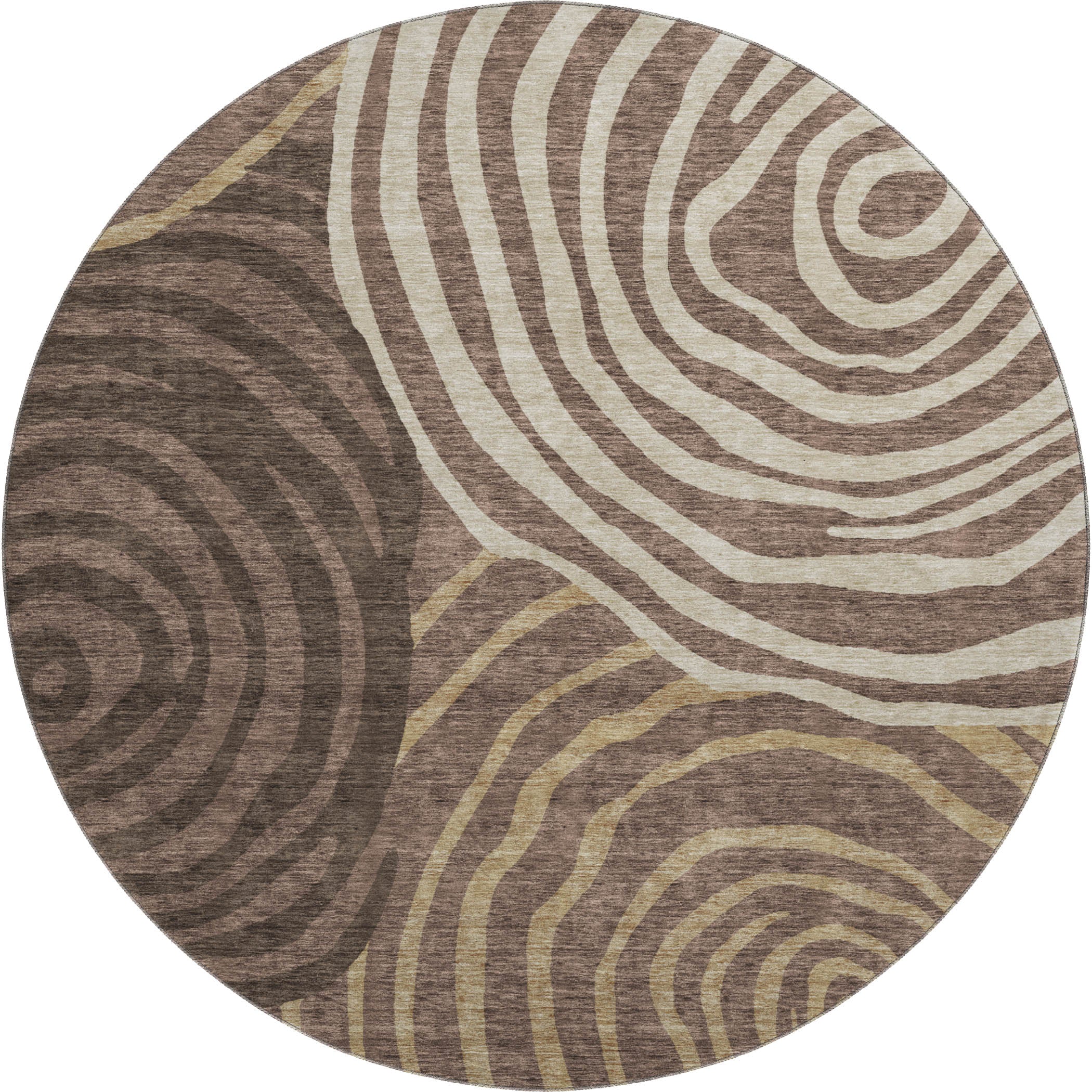 Chiang Mai Machine Washable Transitional Fudge Brown Rug 8' x 8' #shape_Round