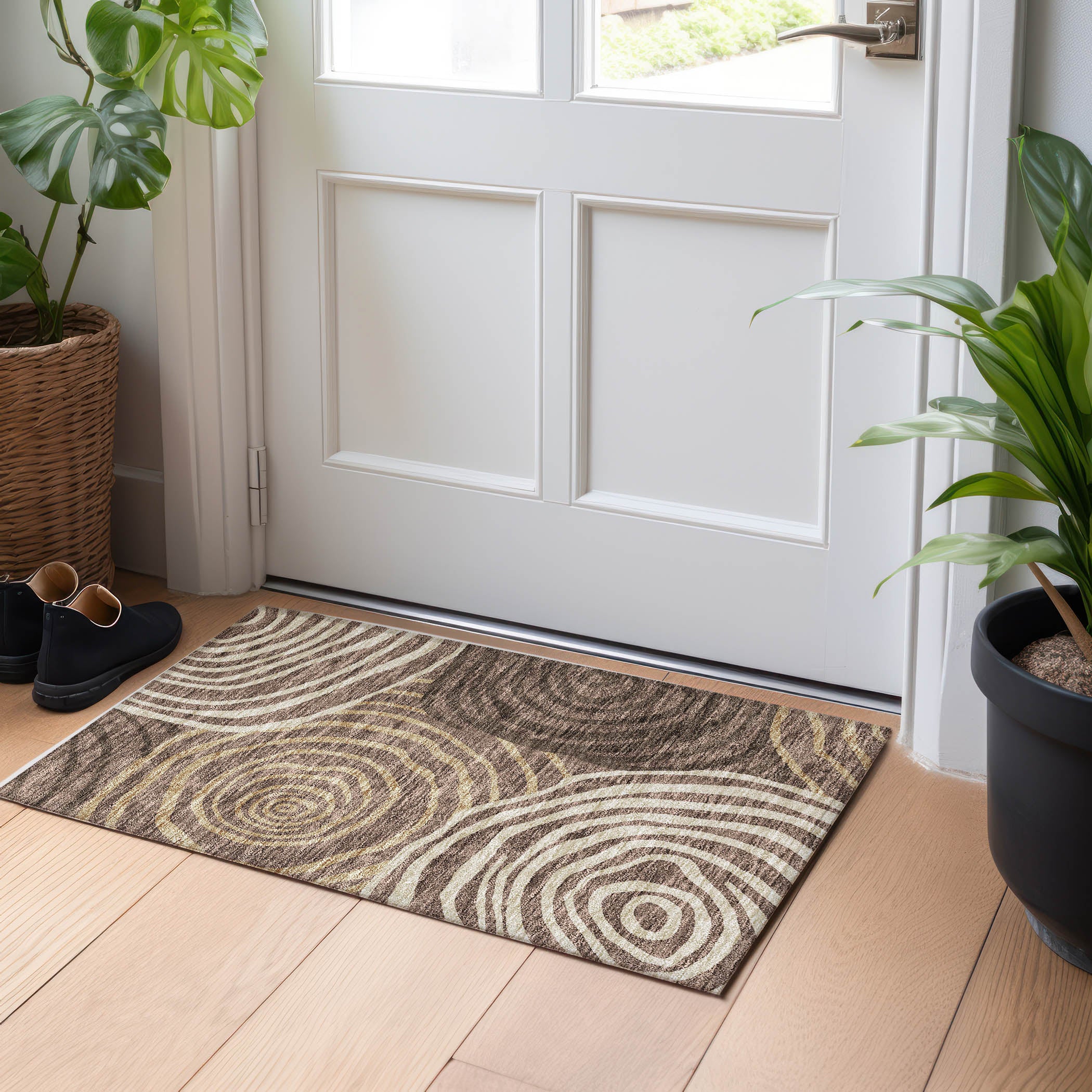 Chiang Mai Machine Washable Transitional Fudge Brown Rug 1'8" x 2'6" #shape_Rectangle