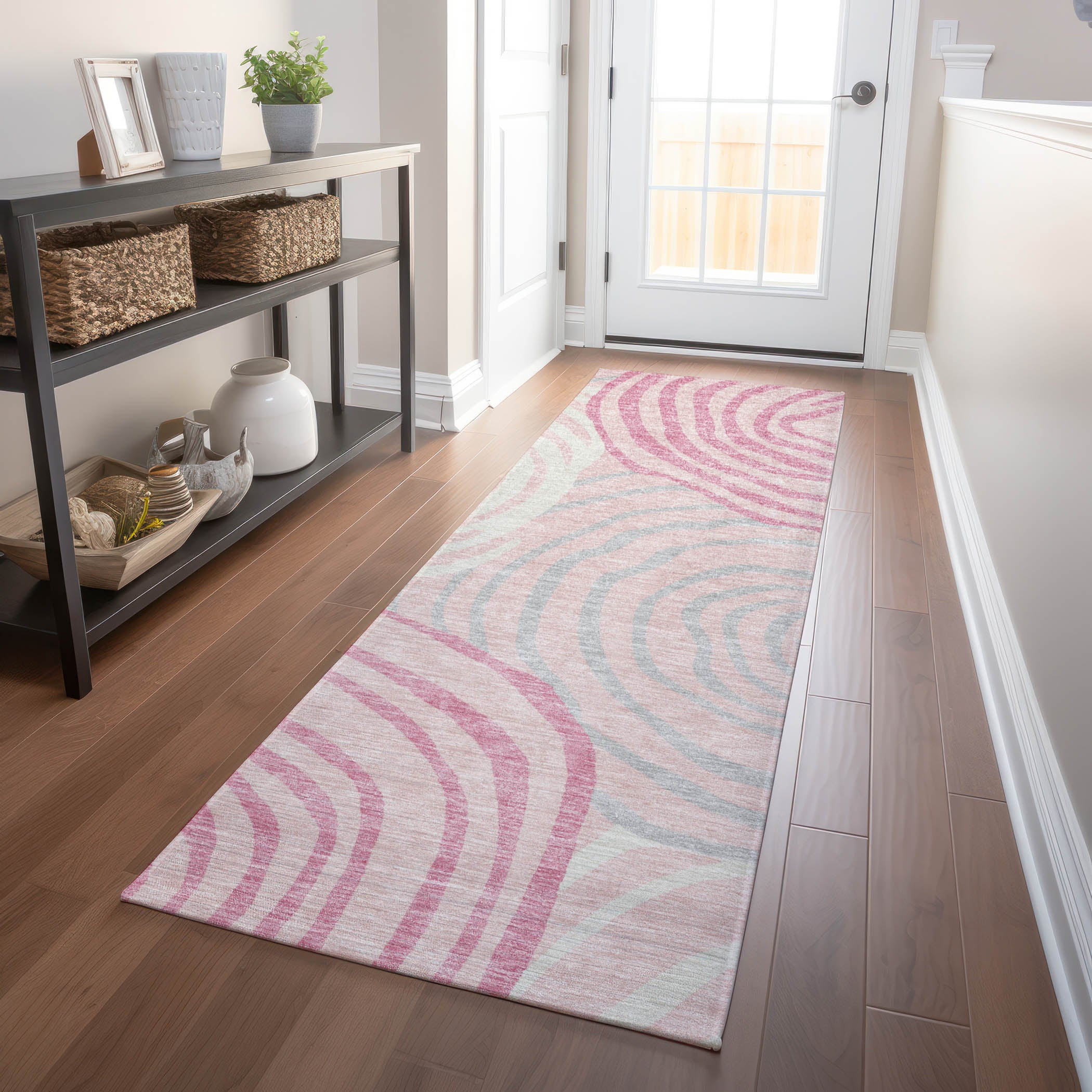 Chiang Mai Machine Washable Transitional Pink Rug 2'3" x 7'6" #shape_Runner