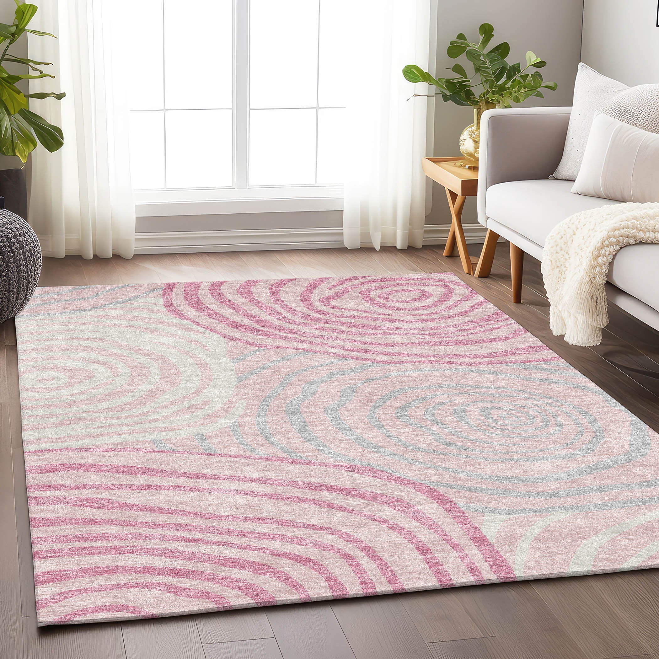 Chiang Mai Machine Washable Transitional Pink Rug 2'6" x 3'10" #shape_Rectangle